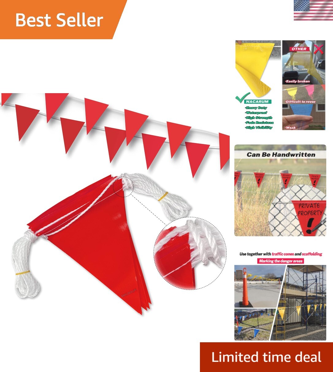 Caution Barricade Flags 102FT string Warn of hazardous areas, traffic control…