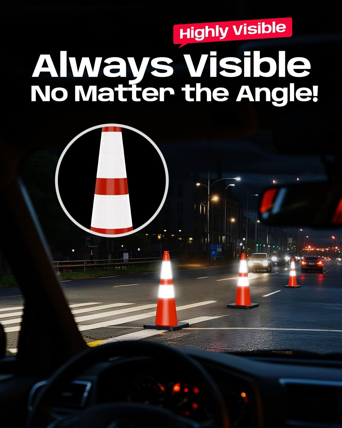 28 Inch Traffic Cones with Black Weighted Base, PVC Orange Safety Cones for Traf