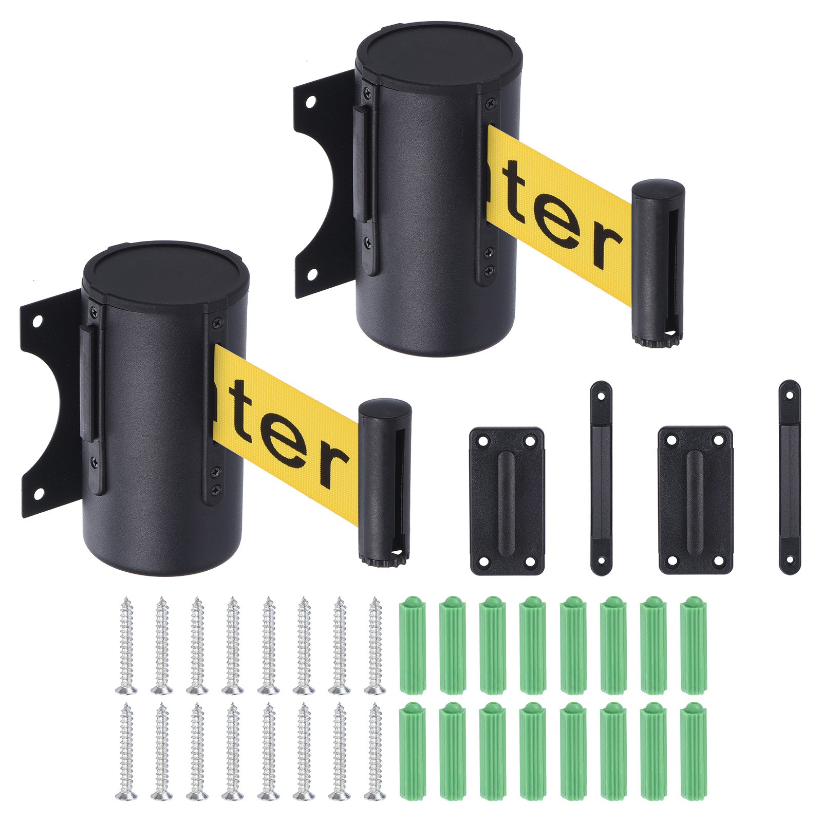 2Pcs Wall Mount Retractable Belt Barrier 16.4 Feet Yellow Belt with Caution