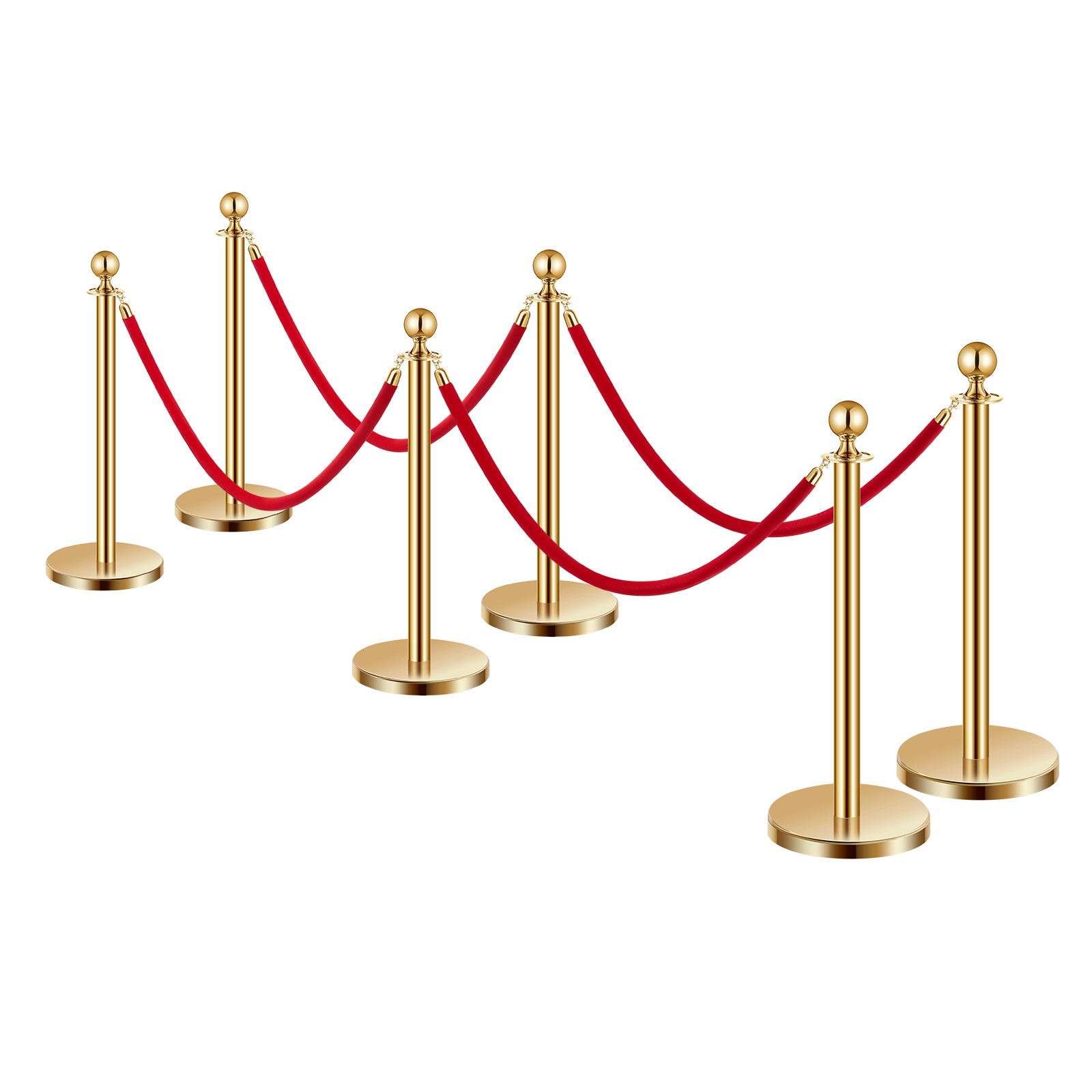 Uimoso 6 Pcs Gold Stanchion Post 4 Red Velvet Ropes Sand Injection Hollow Base