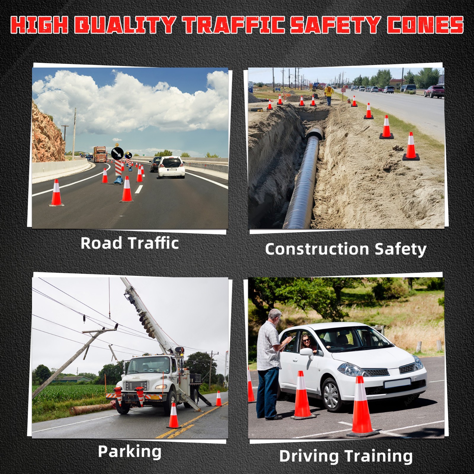 4 PACK-18” Heavy Duty Traffic Safety Cones,5lbs Weight,W Reflective Collar