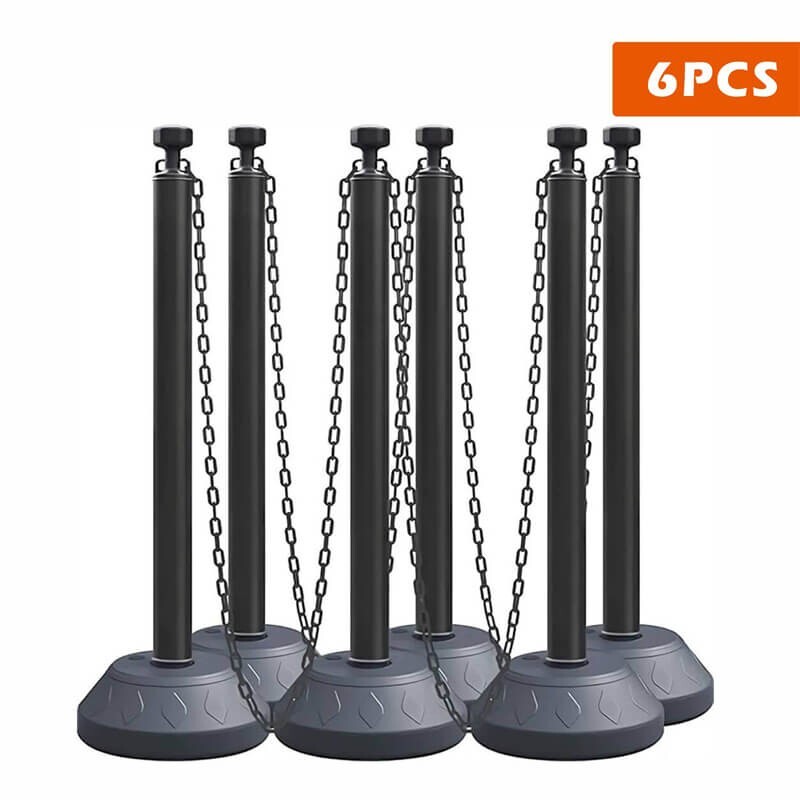 6 sets Heavy Rubber/Water Filled Chain Stanchion for Traffic Delineator Posts