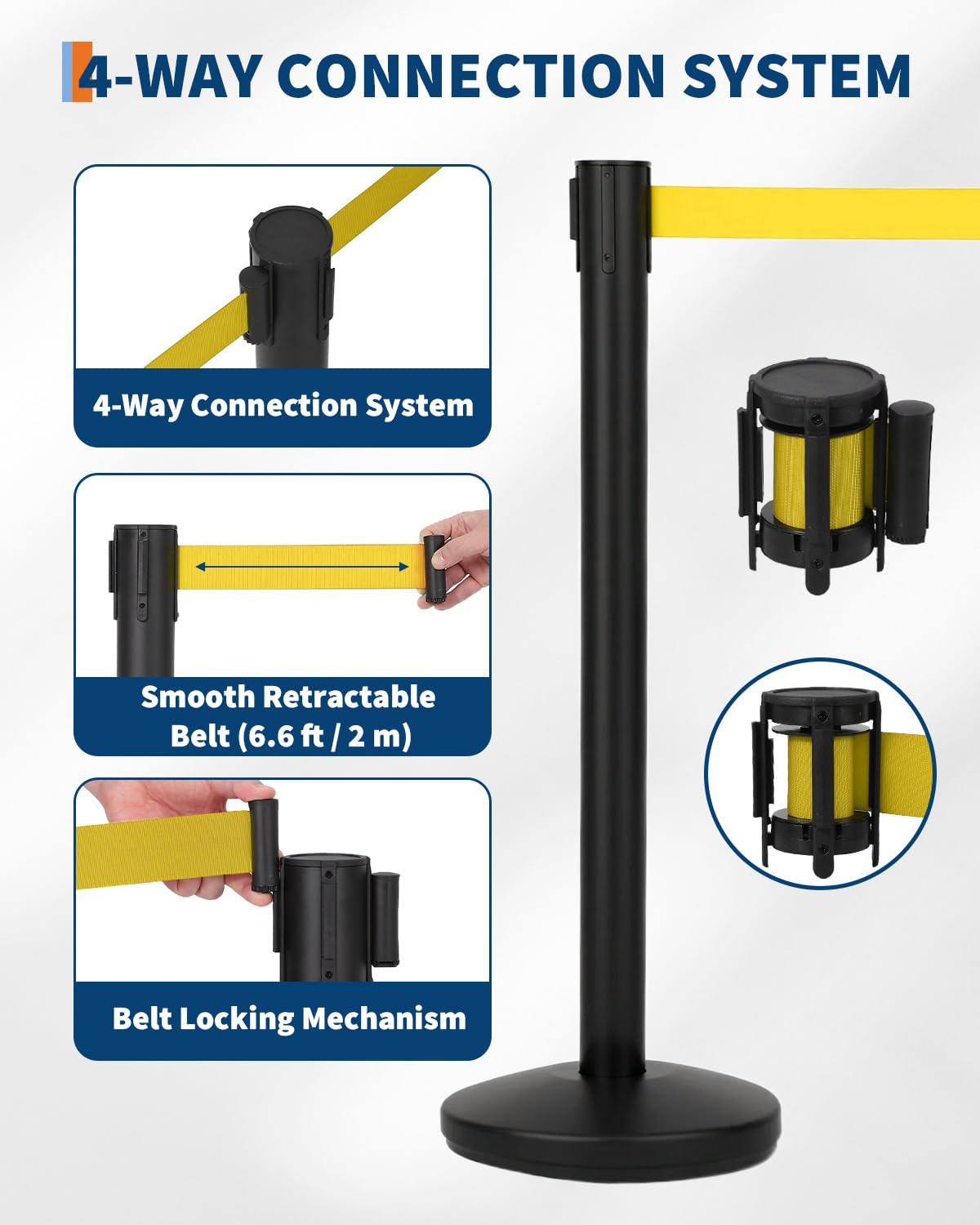 2-Pack Metal Stanchion Posts with 6.6Ft Retractable Belts for Crowd Control
