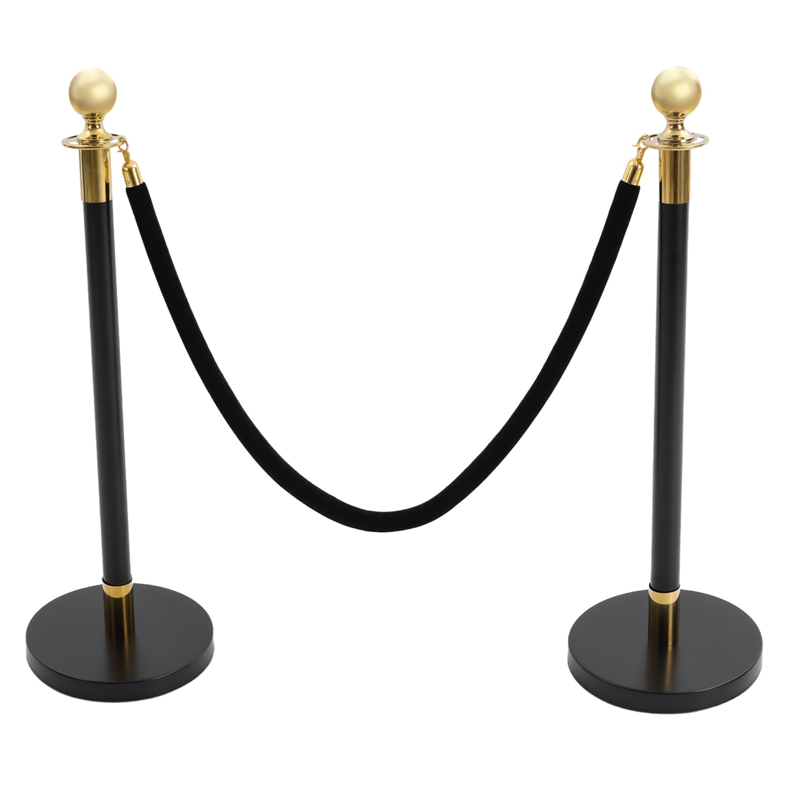 6PCS Black+Gold Stanchion Posts Queue Pole w/ 4 1.5M Ropes Crowd Control Barrier