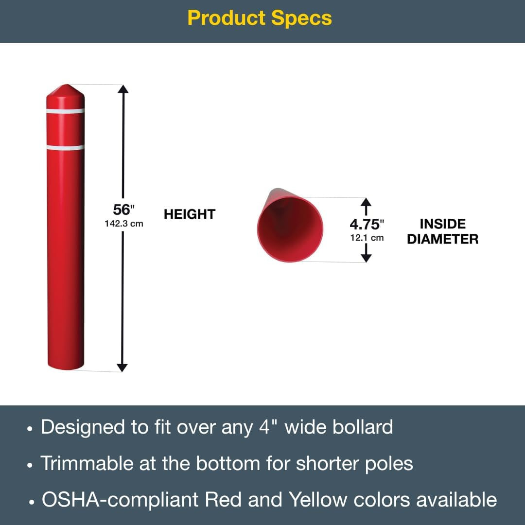 Durable 56″ Red Bollard Covers for 4″ Poles – Trimmable HDPE Sleeve