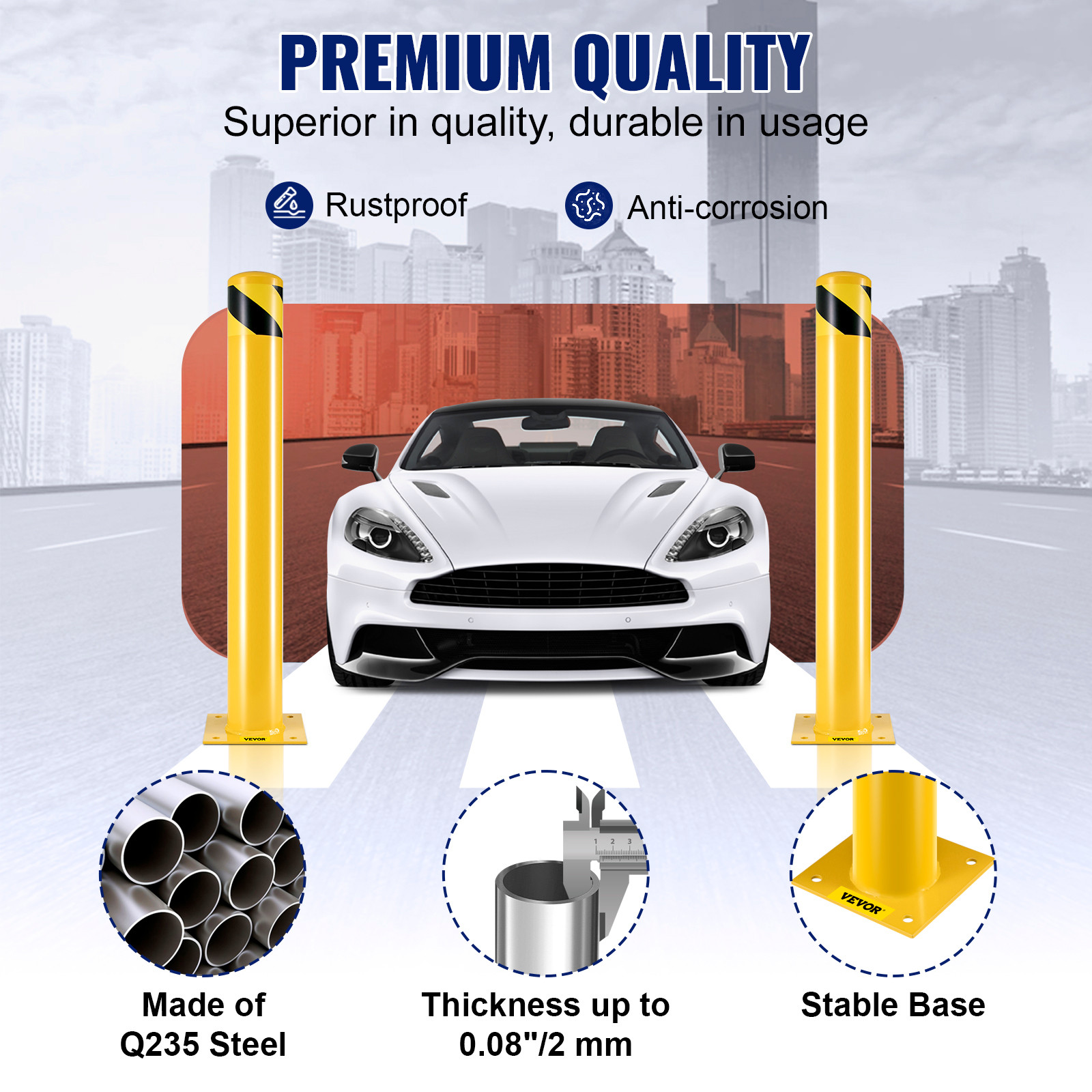 Safety Bollard 36″H 4.5″D Steel Bollard Post Yellow Street Parking Signs Barrier