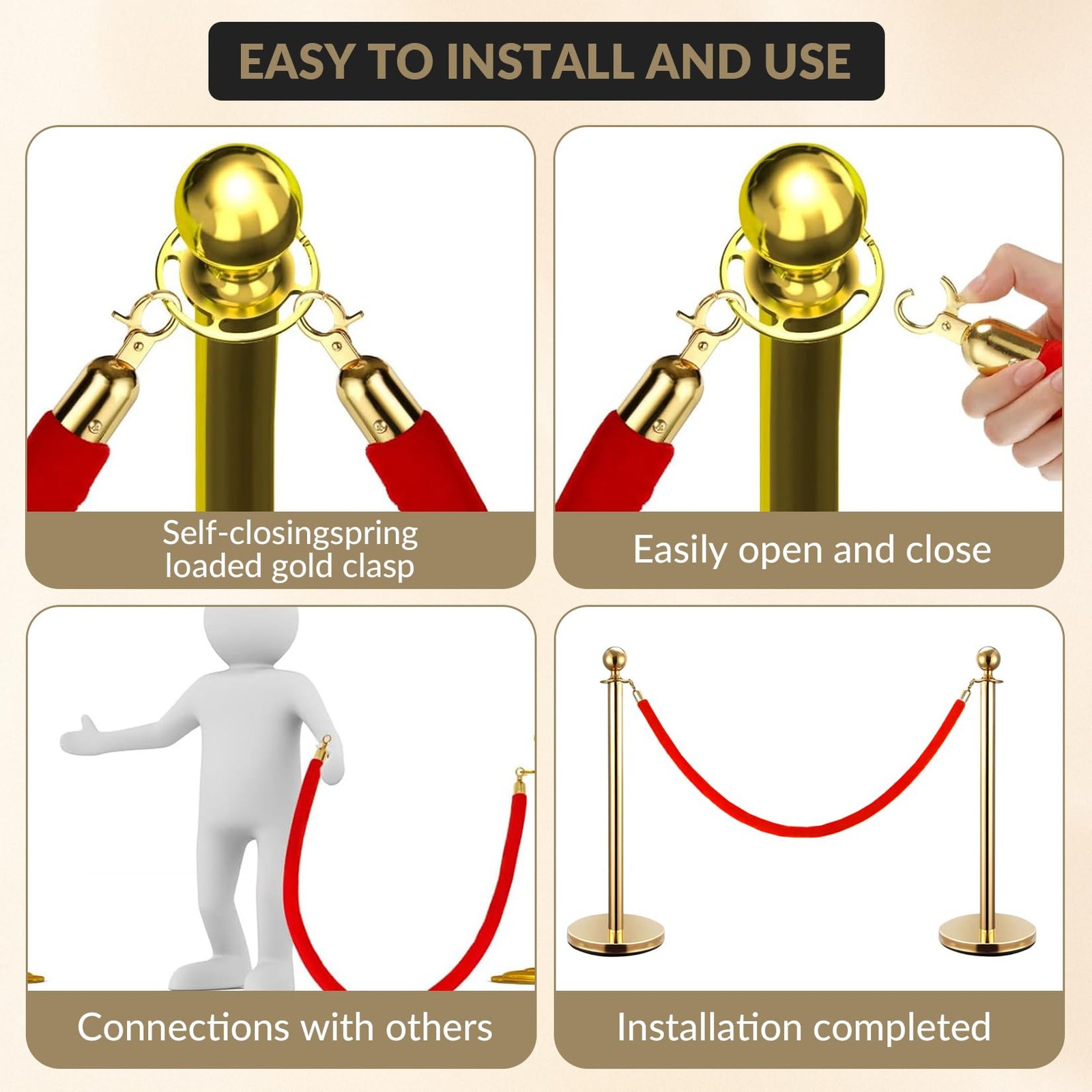 6 Pcs Velvet Stanchion Rope Decorations 5ft Crowd Control Ropes Safety Barrier