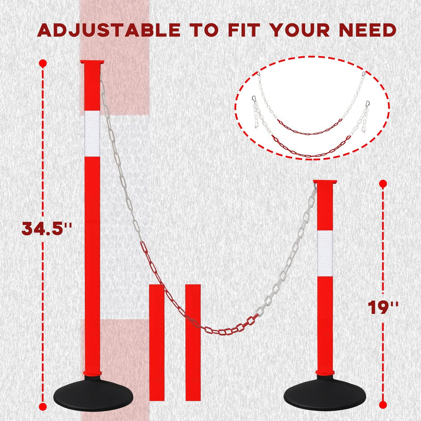 Traffic Delineator Post with Weighted Base & Reflective Collars, Adjustable P…