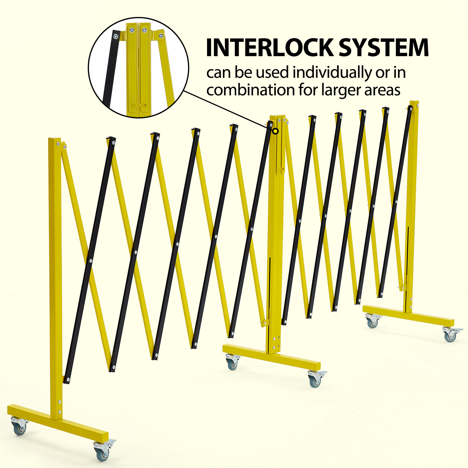 19.8×3.4ft Steel Expandable Barricade Portable Safety Traffic Barrier w/ Casters
