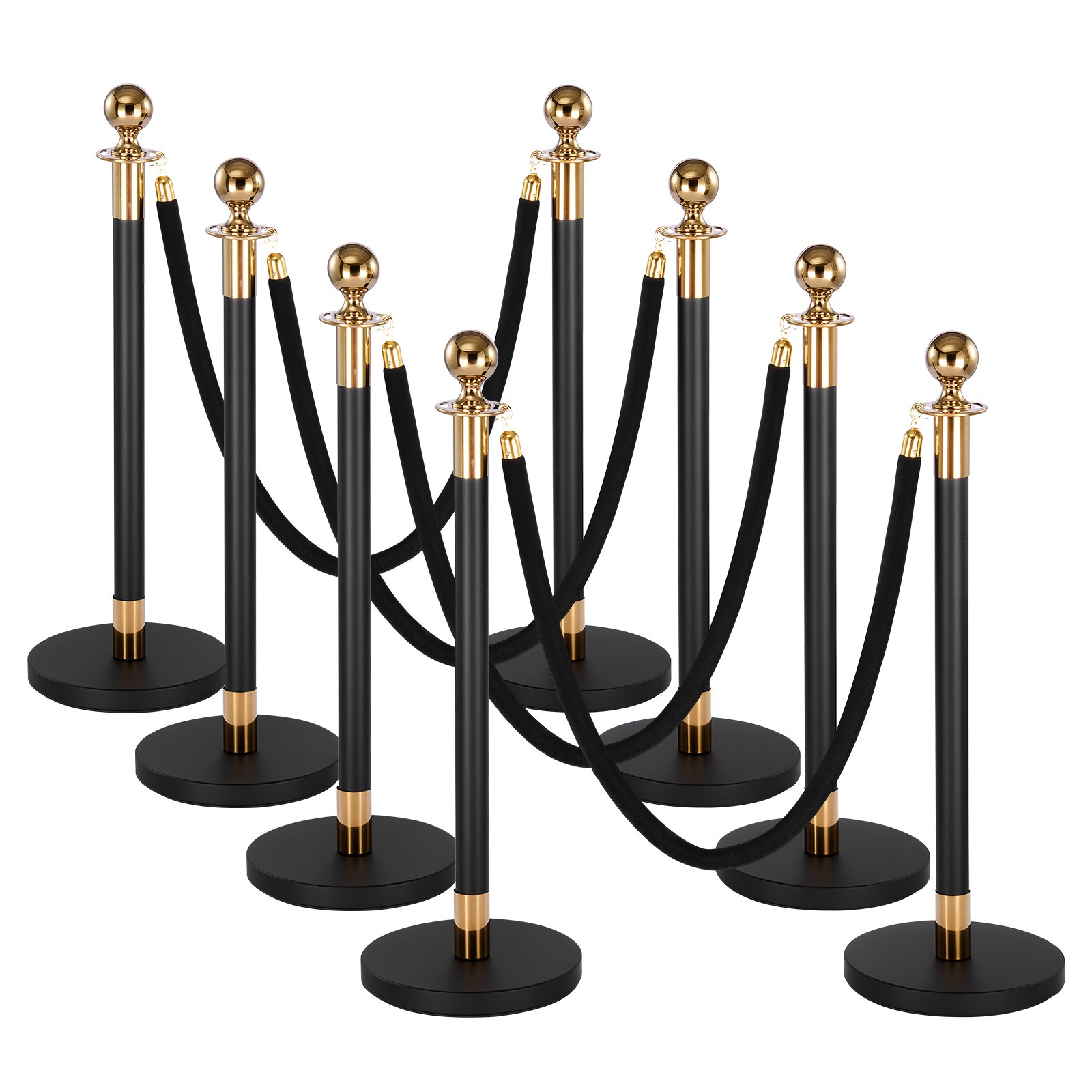 Uimoso 8-Piece Stanchion Post Crowd Control Set 6 Black Velvet Ropes Hollow Base