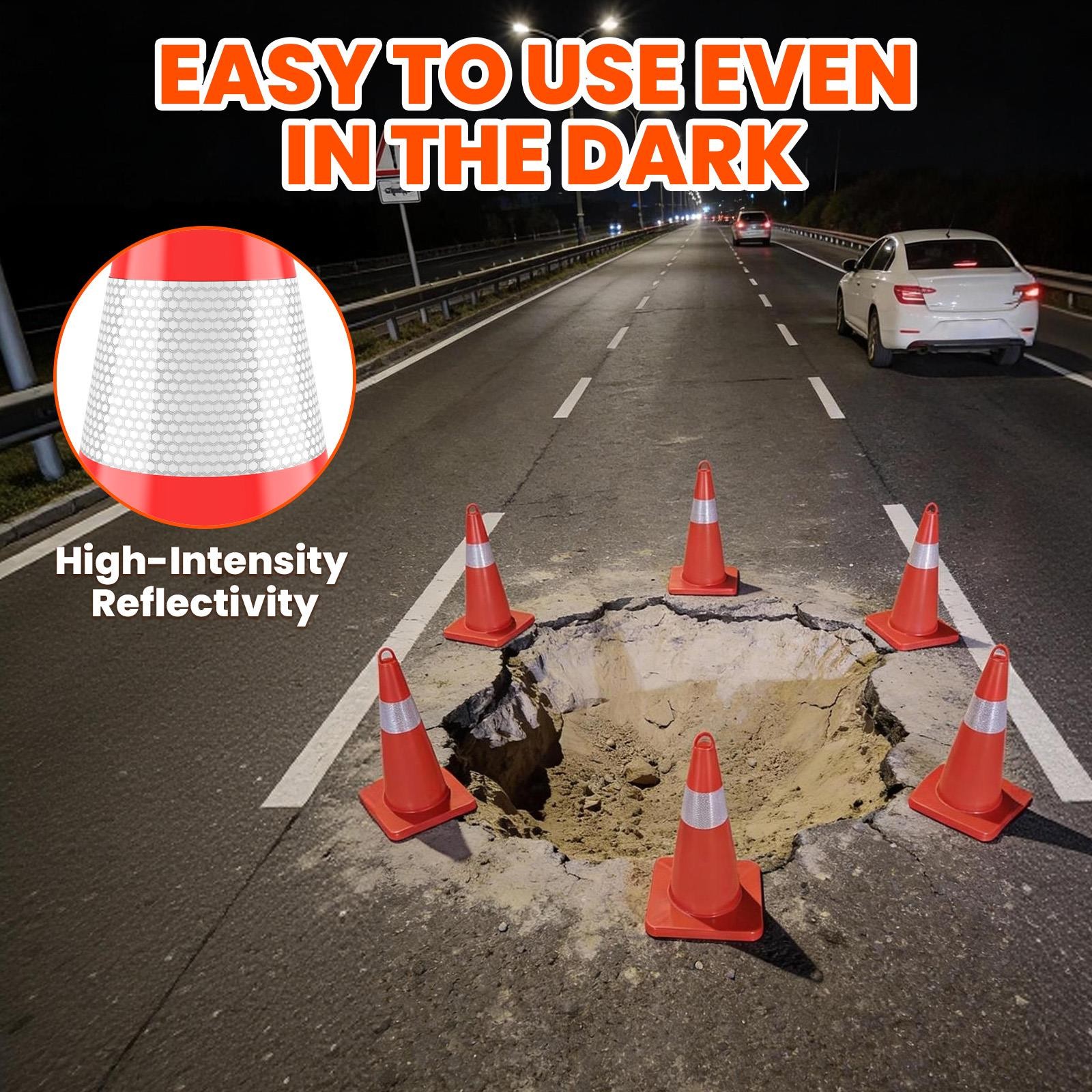 12 Pack 18″ Red Road Safety Cones Portable Traffic Cones with Reflective Collars