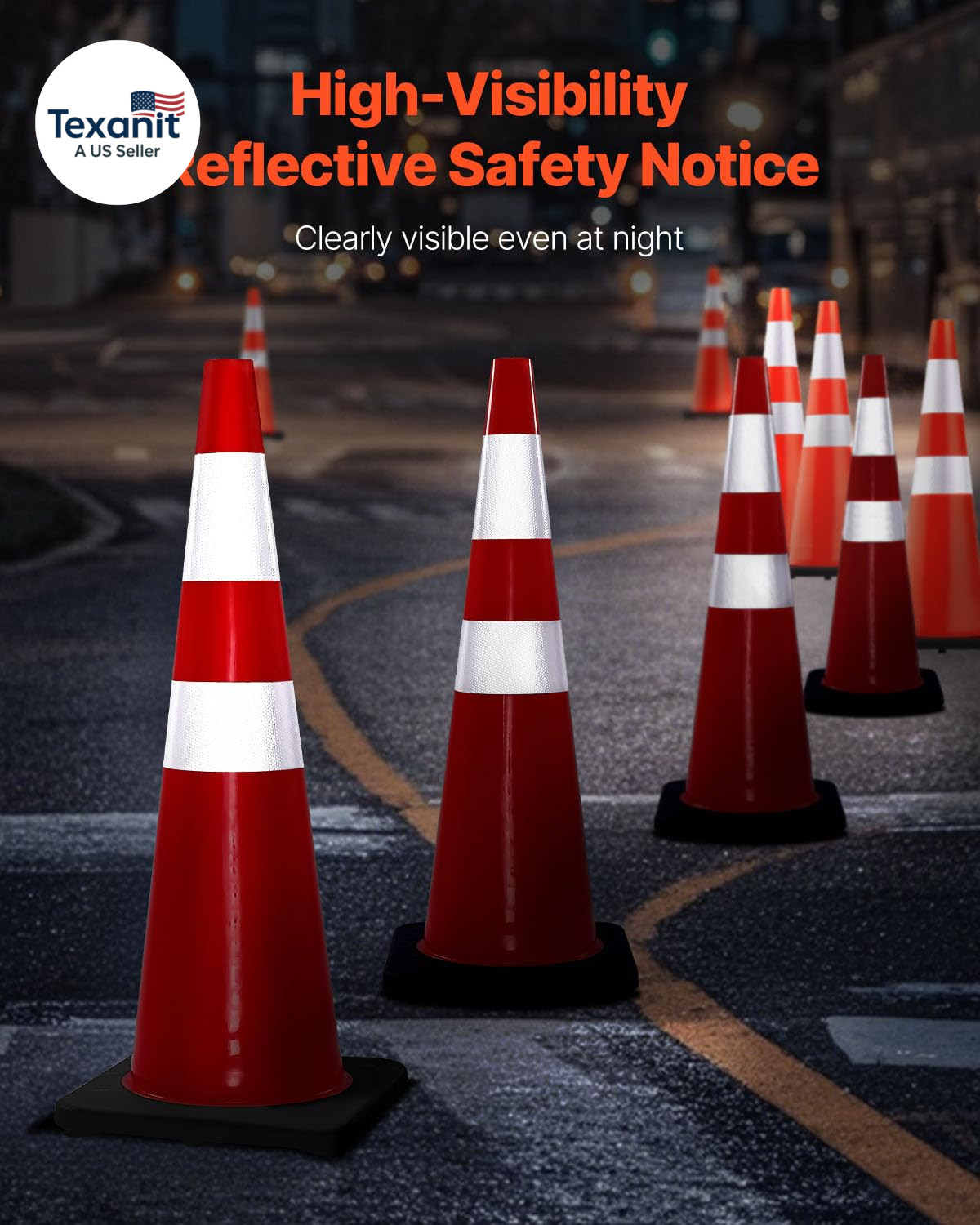 Safety Cones, 6 Pack 36″ Traffic Cones, PVC Orange Construction Cones with Refle