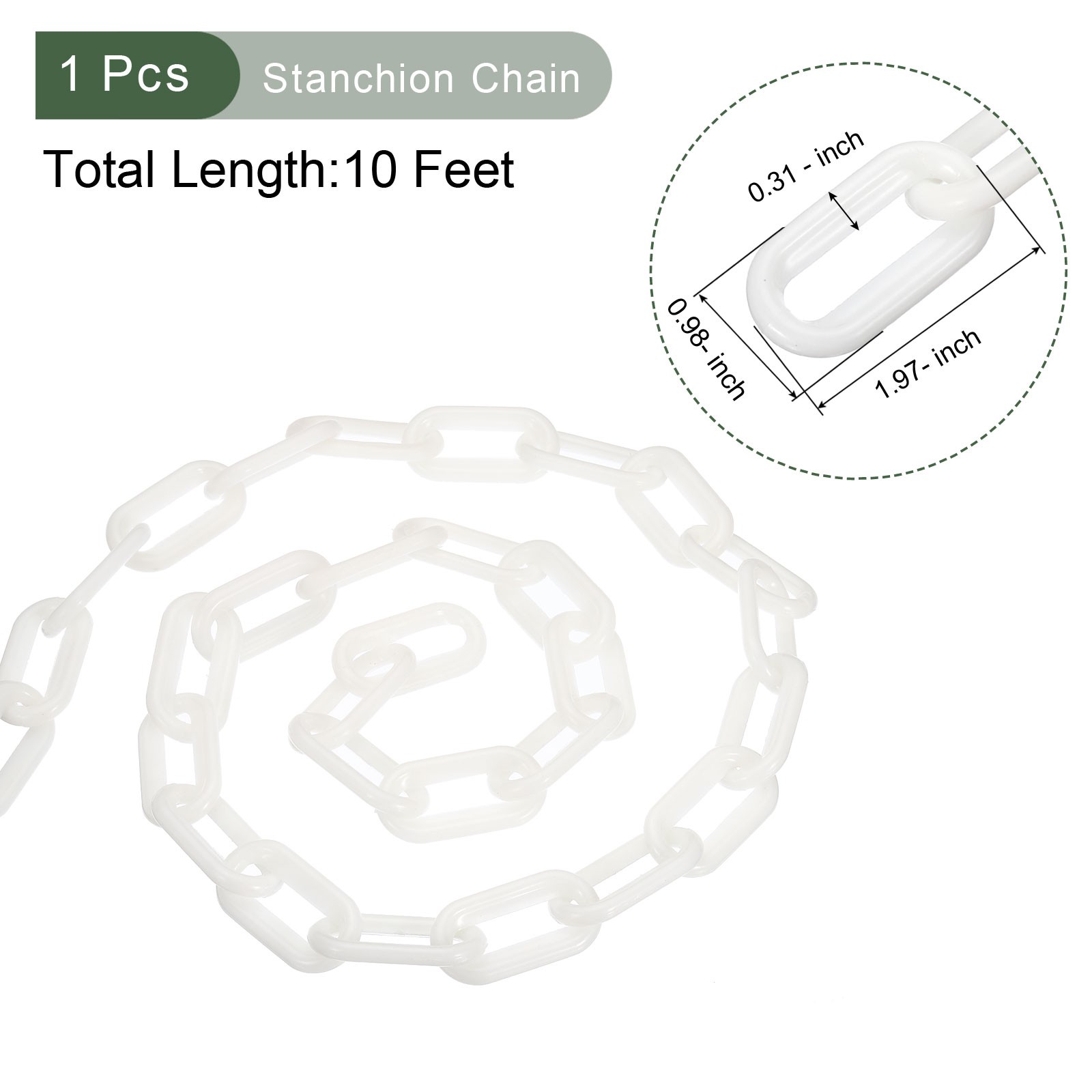 Plastic Chain Barrier (White, 10 Feet, 0.3″ Dia)
