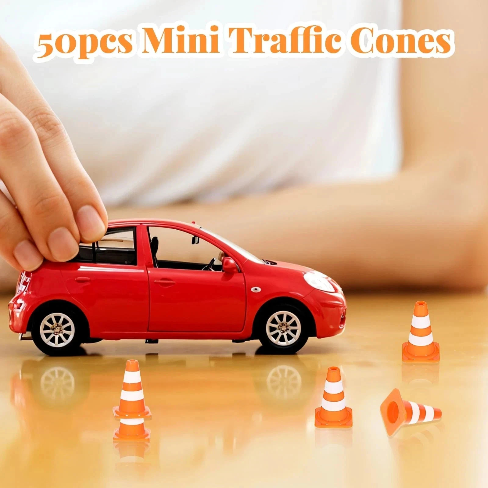 50 Pack Mini Traffic Cones 1″ ABS Plastic Orange Road Safety Sign Kids Micro Toy