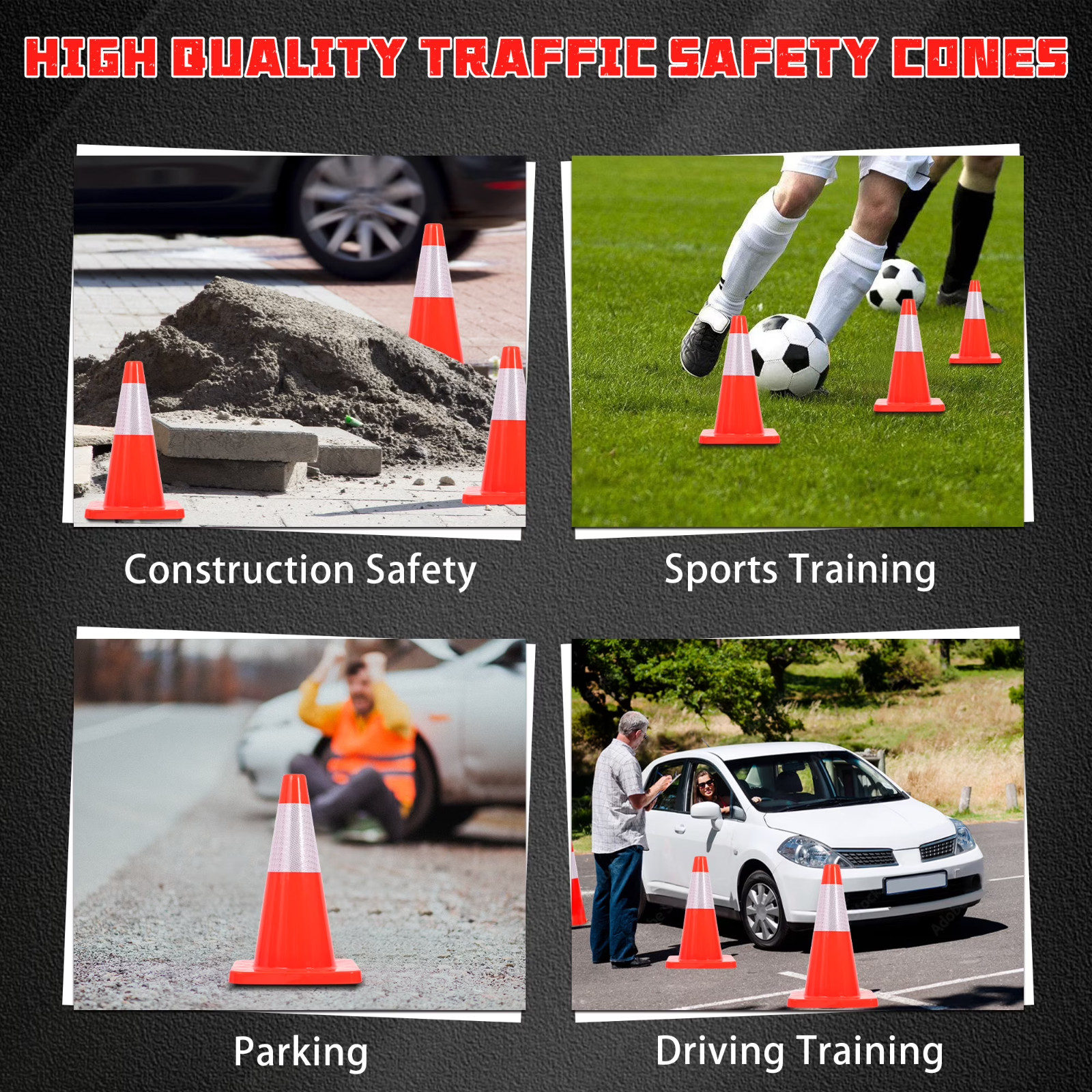 6 PACK-18” Traffic Safety Cones,2.2LB with Reflective Collar| Driveway Parking