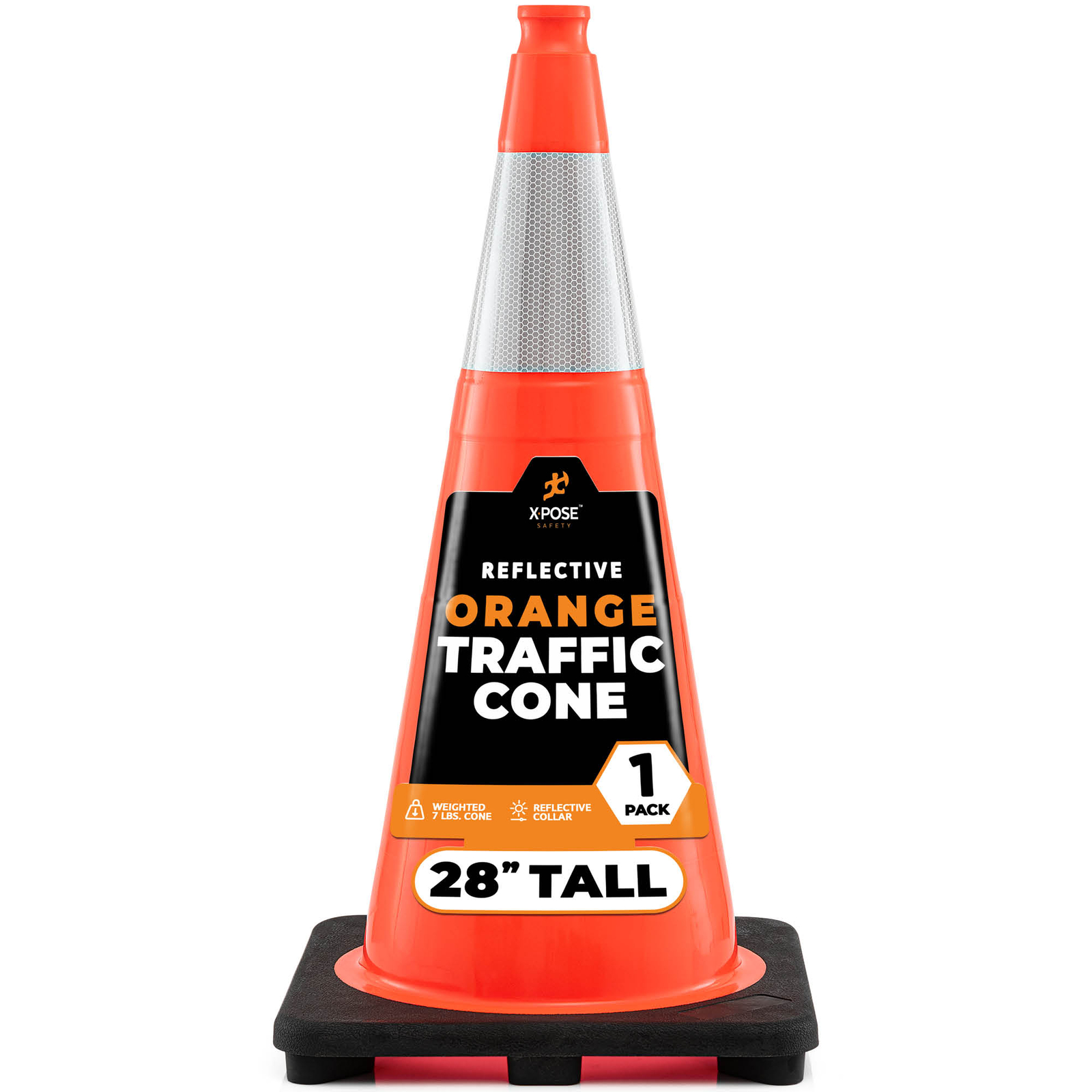 28 Inch Orange Traffic Cones with 6″ Collar – PVC Plastic Safety Cone