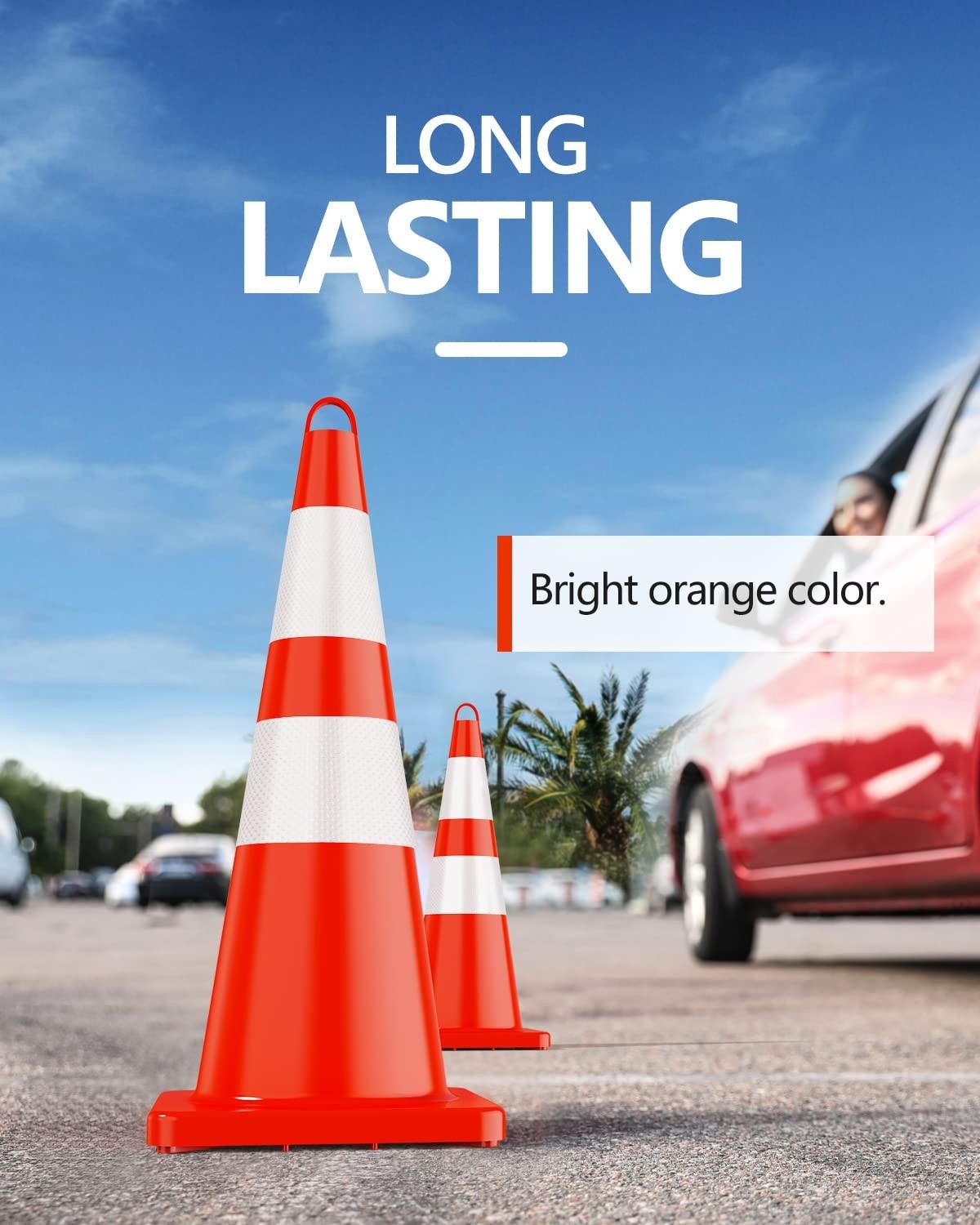 12 Pack 28 Inch Traffic Safety Cones with Reflective Collars, Heavy Duty Oran…