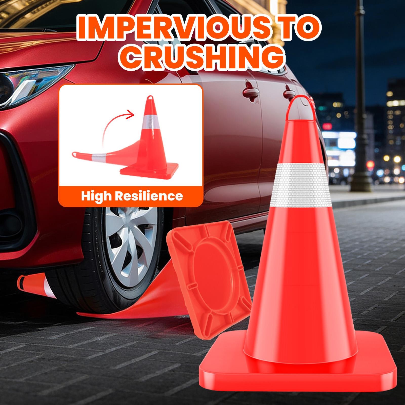 12 Pack 18″ Red Road Safety Cones Portable Traffic Cones with Reflective Collars