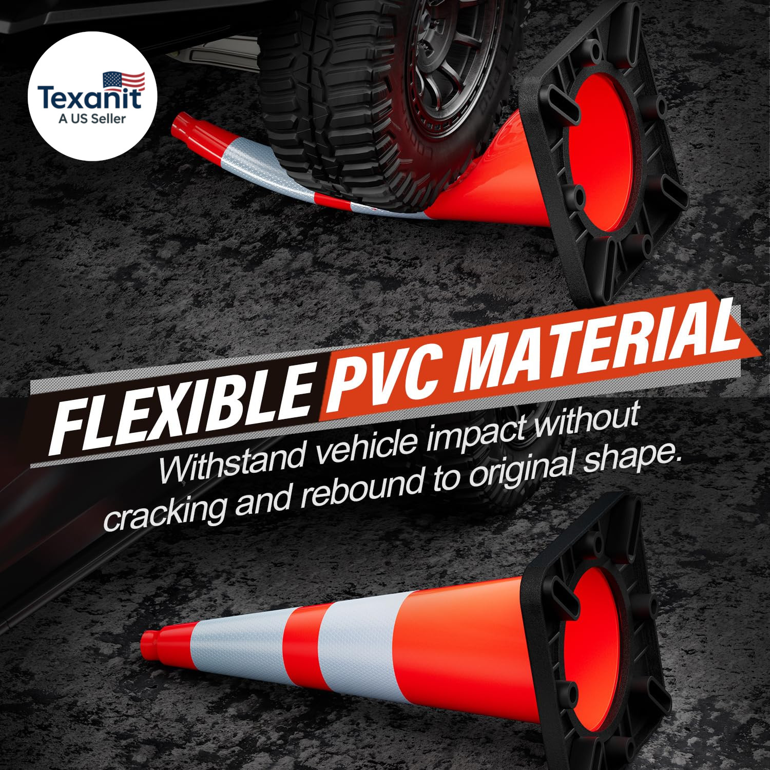 8 Pack 28 Inch 5.5 Lb Traffic Cones with Heavy Black Base, Orange Safety Cone wi
