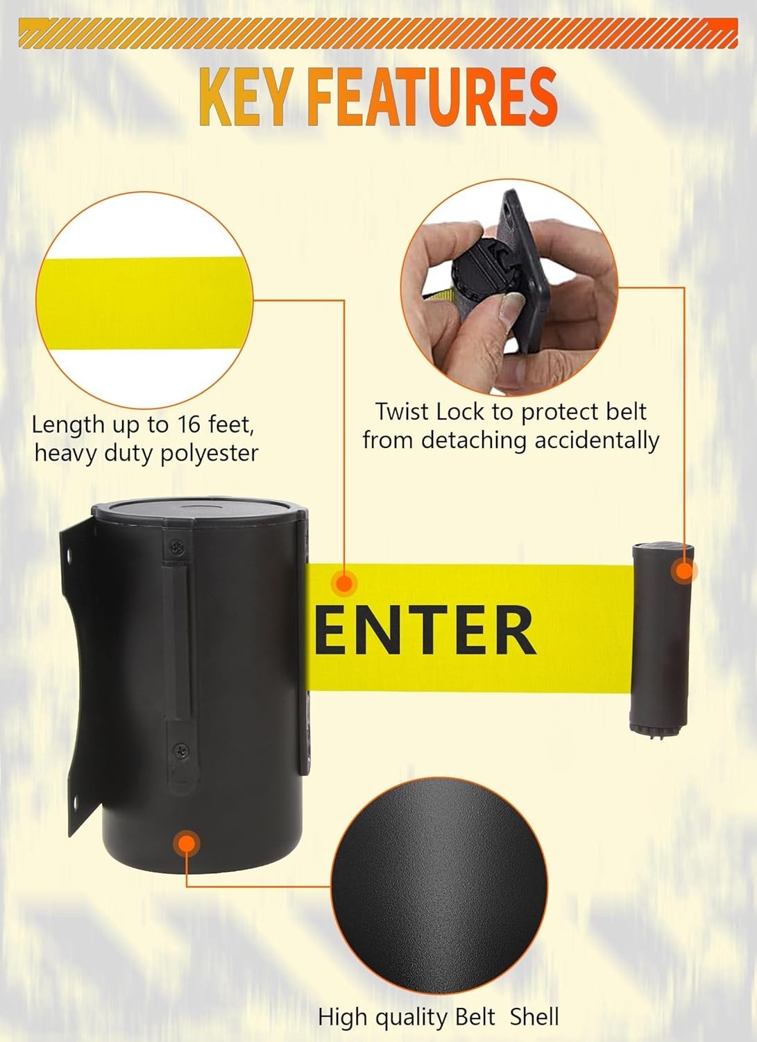 NIB! 16 Ft Wall Mount Retractable Barrier Belt DO NOT ENTER Crowd Control Belt