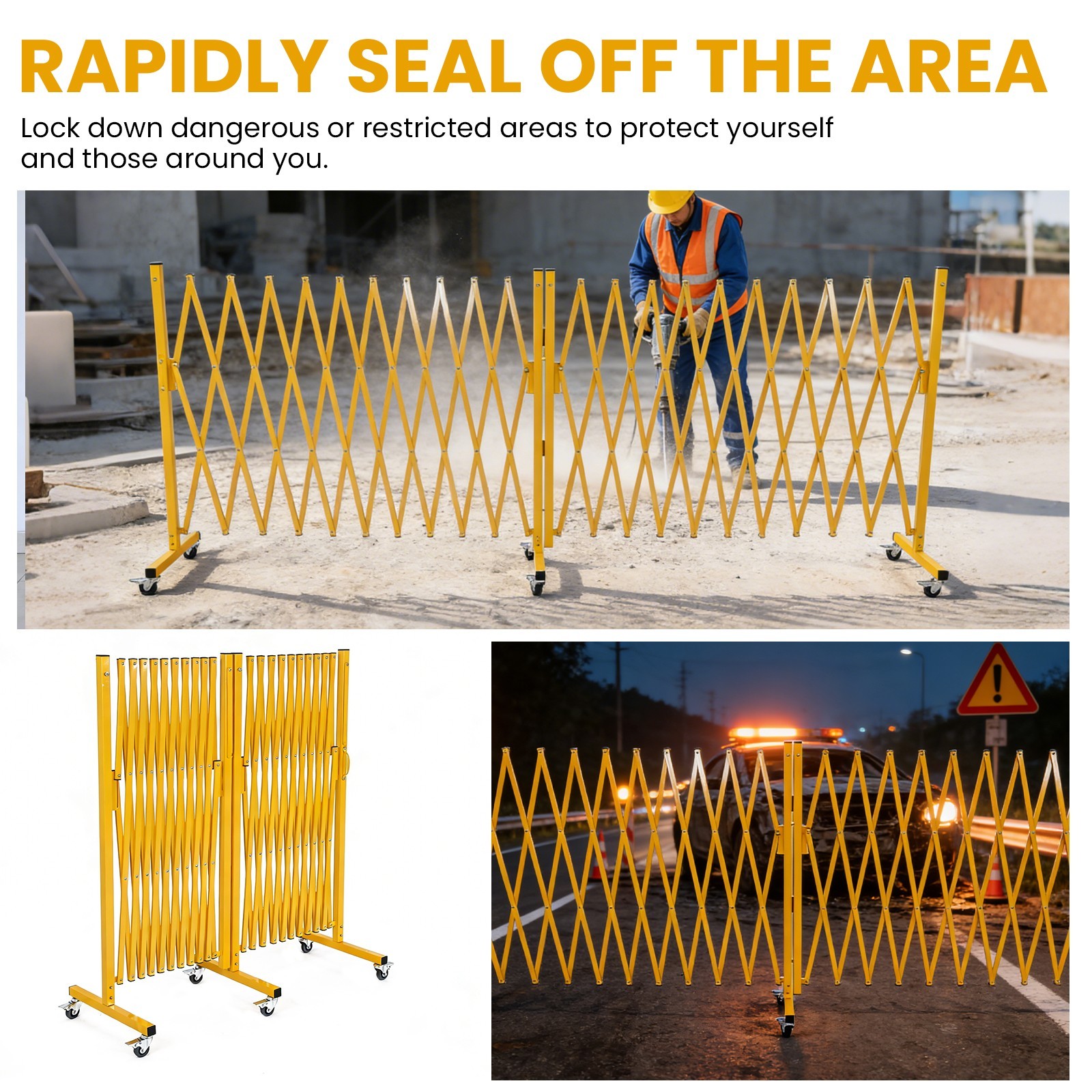 Outdoor Traffic Barricade Gate Metal Expandable 8-24FT Folding Safety Barrier US