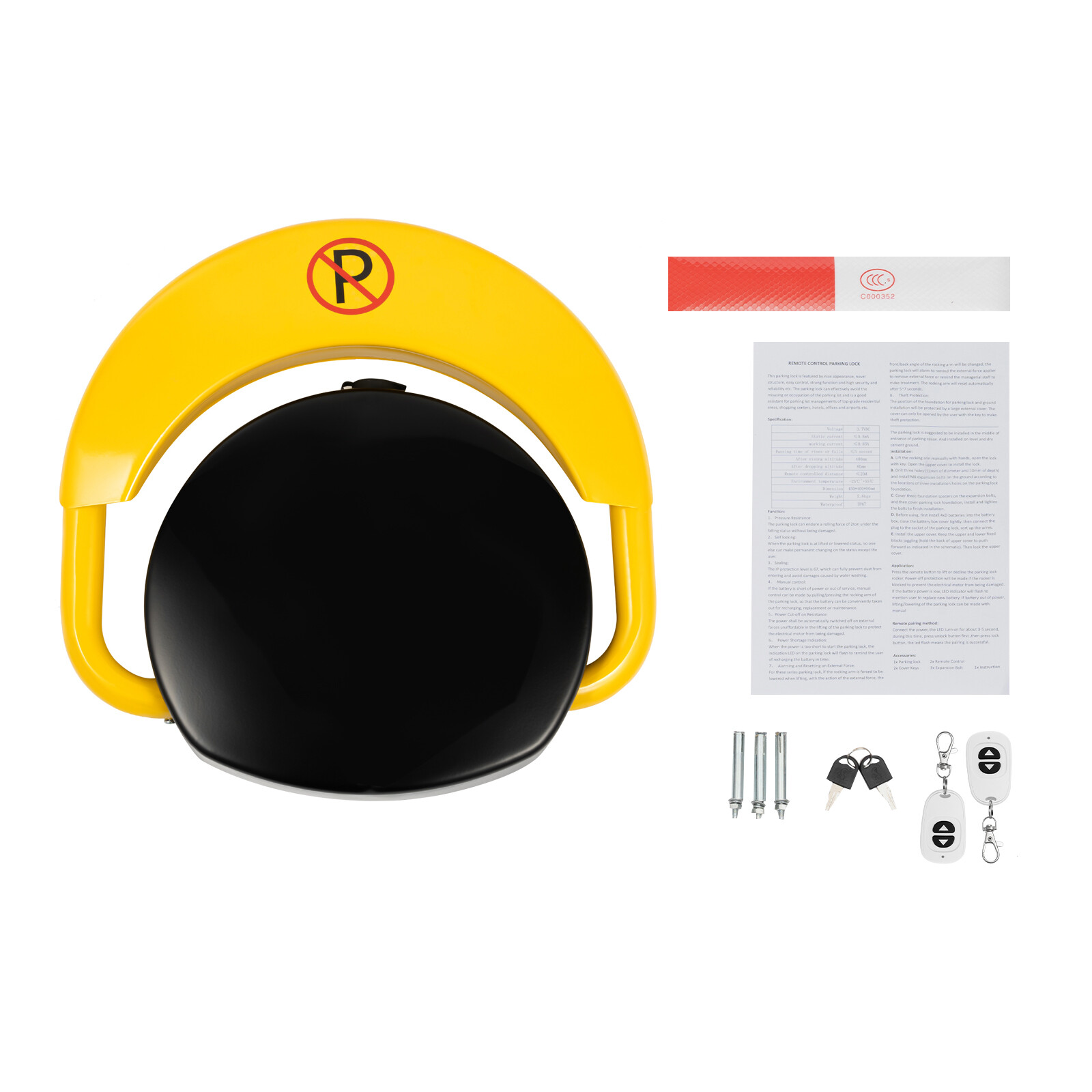 Automatic Parking Space Lock Remote Control Yellow Parking Barrier Waterproof