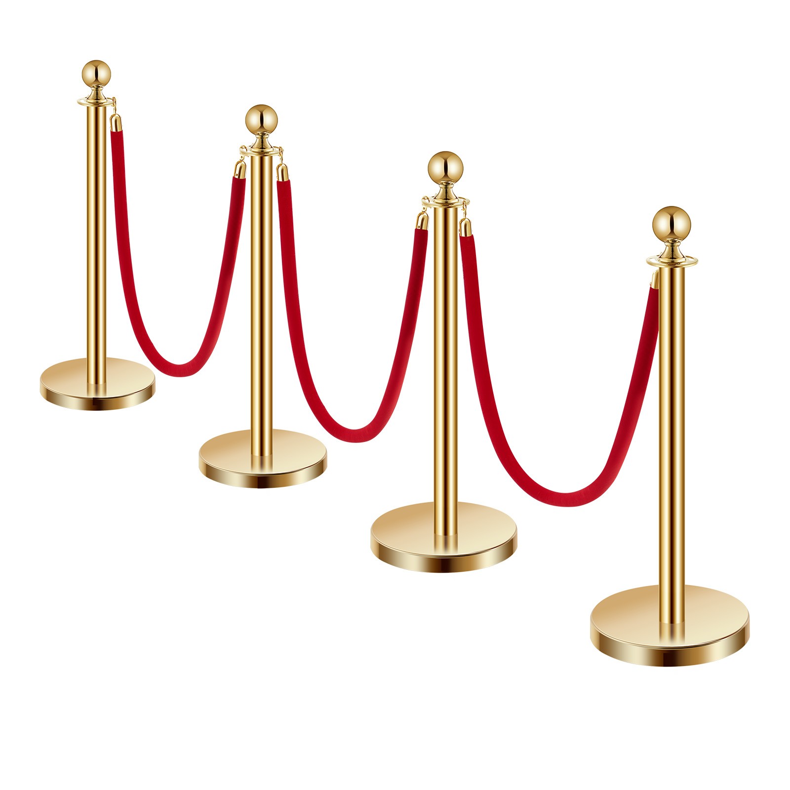Uimoso 4 Pcs Gold Stanchion Post 3 Red Velvet Ropes Sand Injection Hollow Base