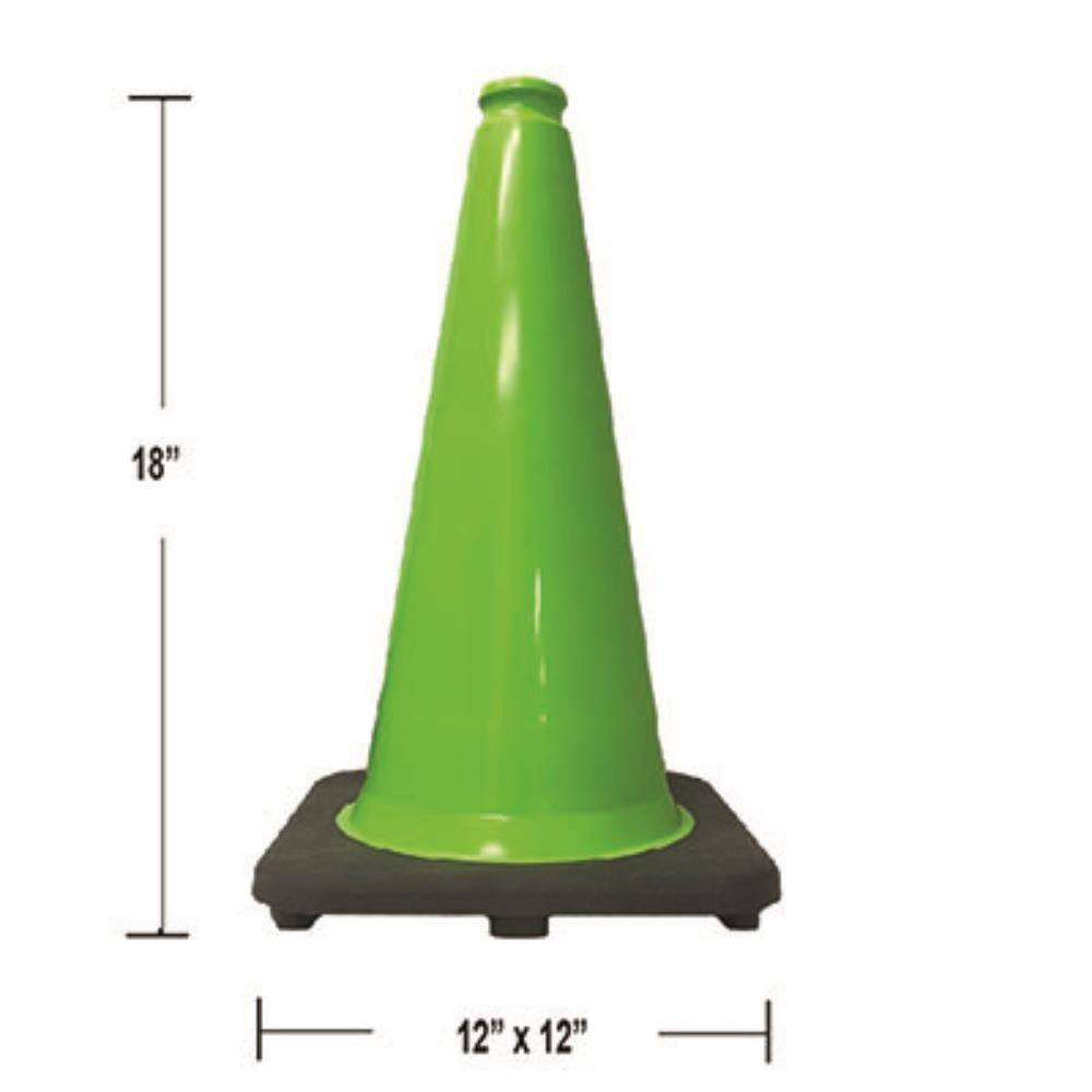 18 In. Lime Green Traffic Cone with Black Base 3 Lbs.