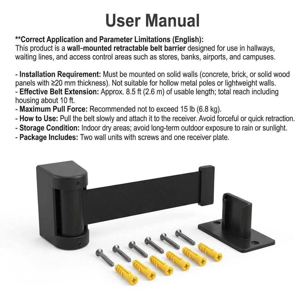 Wall Mounted Retractable Belt Barrier 2 Pack with 10 Feet, Crowd Control for