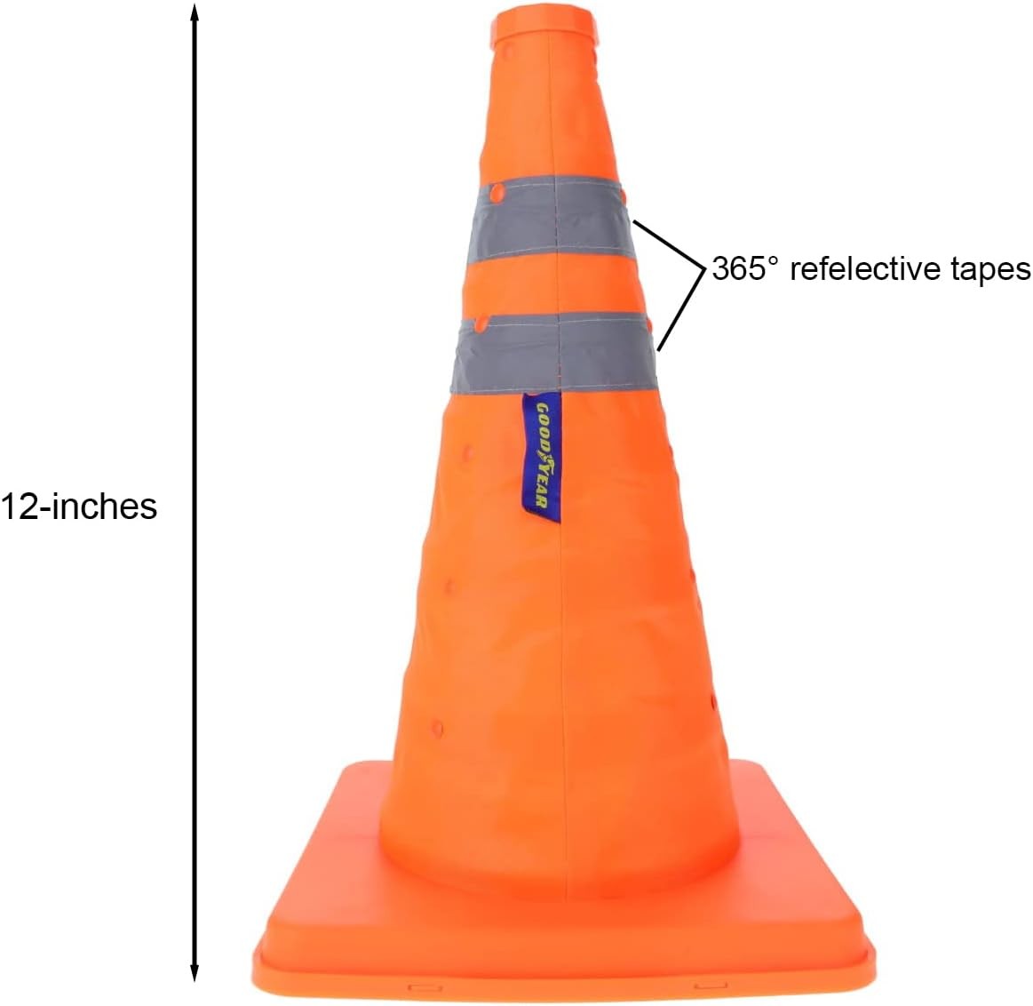 Goodyear 12″ Collapsible Reflective Safety Cone, Orange, for Parking Use