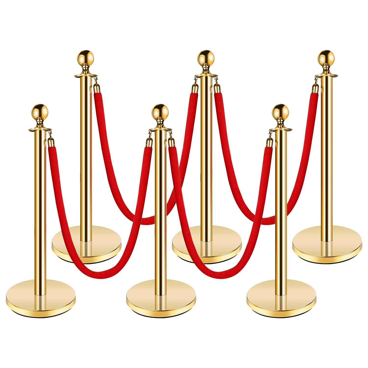 GRAVEE 2-10PCS Stanchion Posts Velvet Ropes Queue Control Barrier Pole Set