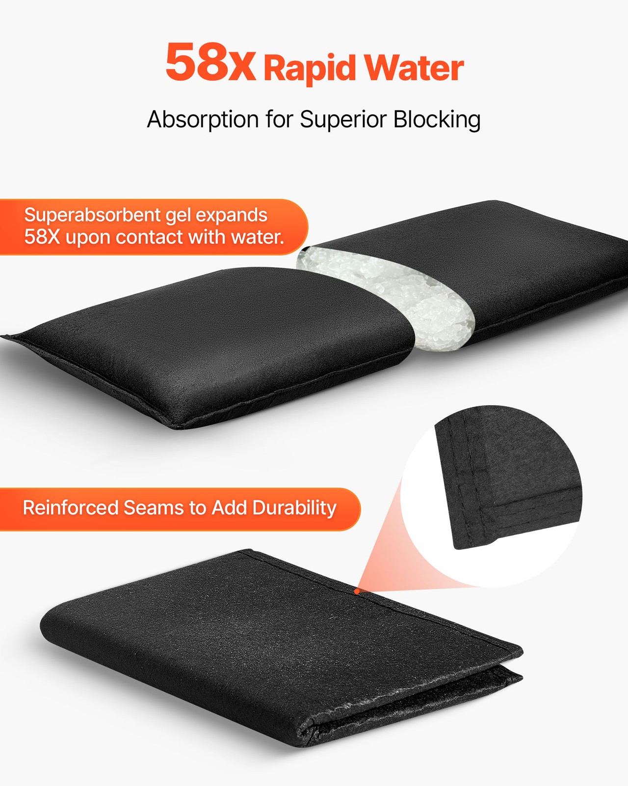 VEVOR Flood Barrier 2.7 x 1.4 ft Reusable Flood Bags Activated by Water 6 Pack