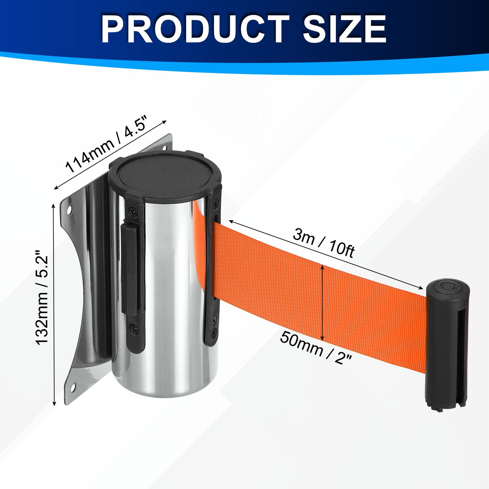 Fixed Wall Mount Retractable Belt Barrier (10 Feet, Orange) (2 Pcs)