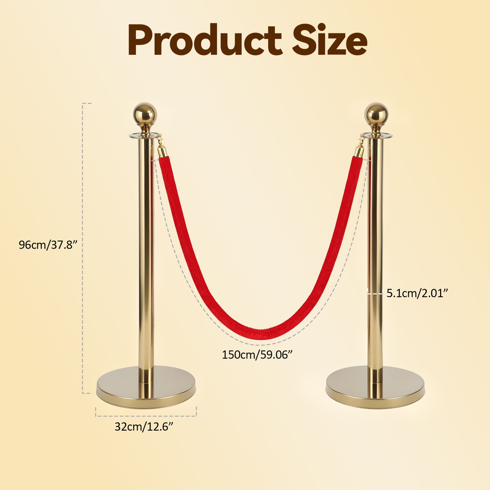 8Pcs Stanchion Post Queue Barrier Crowd Control Sand Base Gold with Velvet Ropes