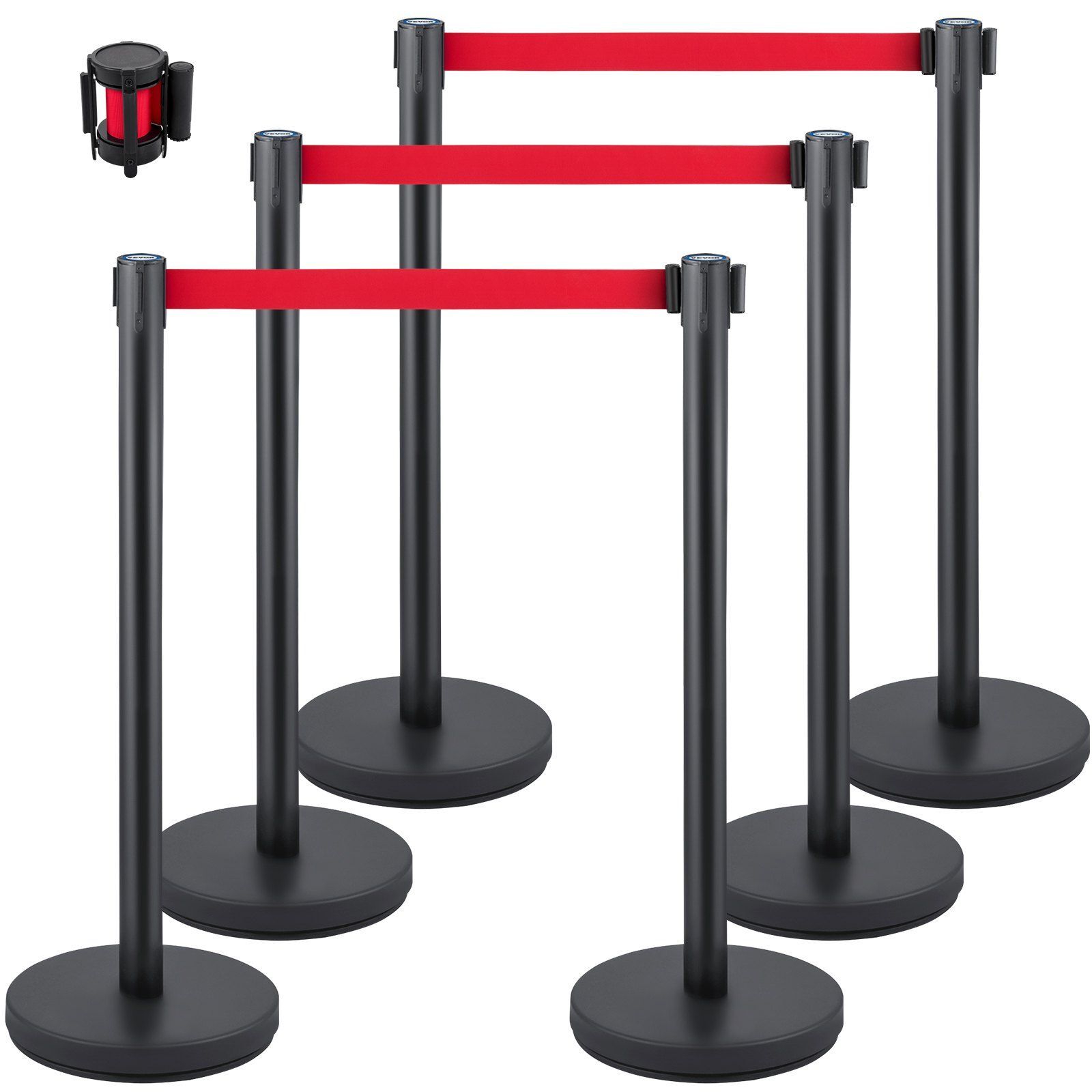 Set of 6 Crowd Control Stanchion w/6.6 ft Retractable Belt Crowd Control Barrier