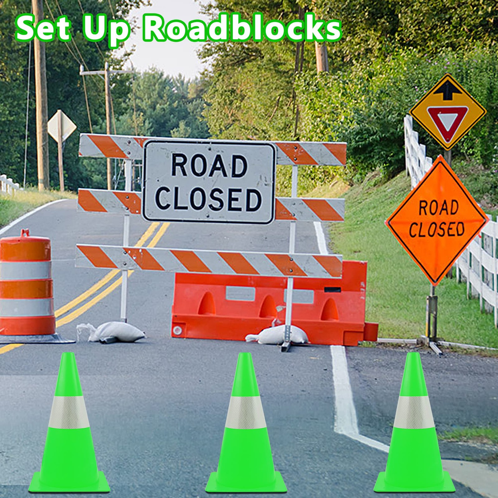 12 inch Traffic Safety Cones with Reflective Collars,[4 Pack]Green Construction