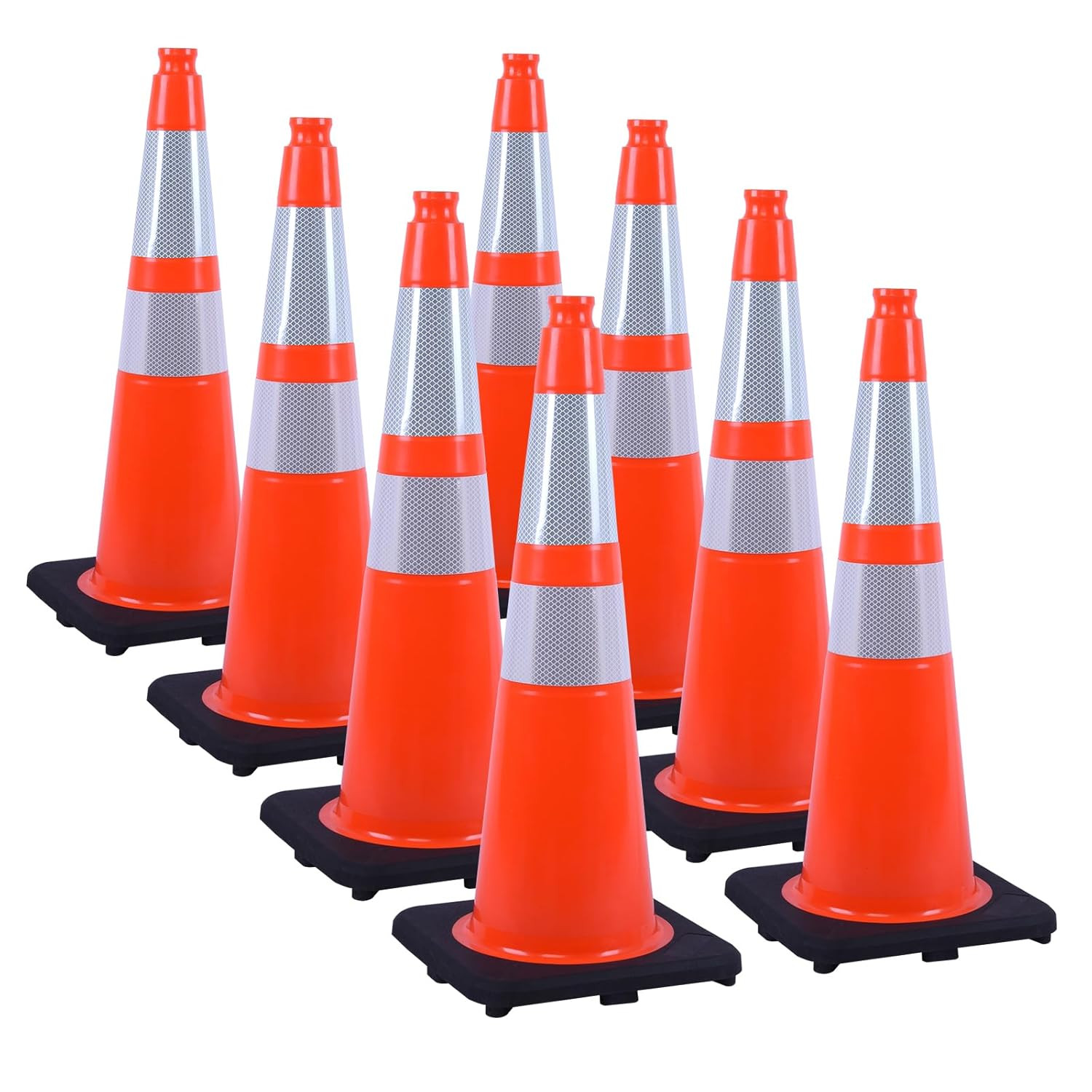8 Pack 28 Inch Orange PVC Traffic Cones Black Base Stable Flexible, Road Safety