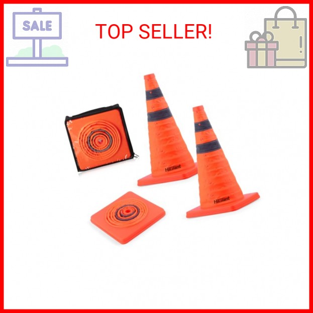 [2 Pack] Collapsible Traffic Safety Cones 18 Inch, Orange Cones, Widely Use Pop-