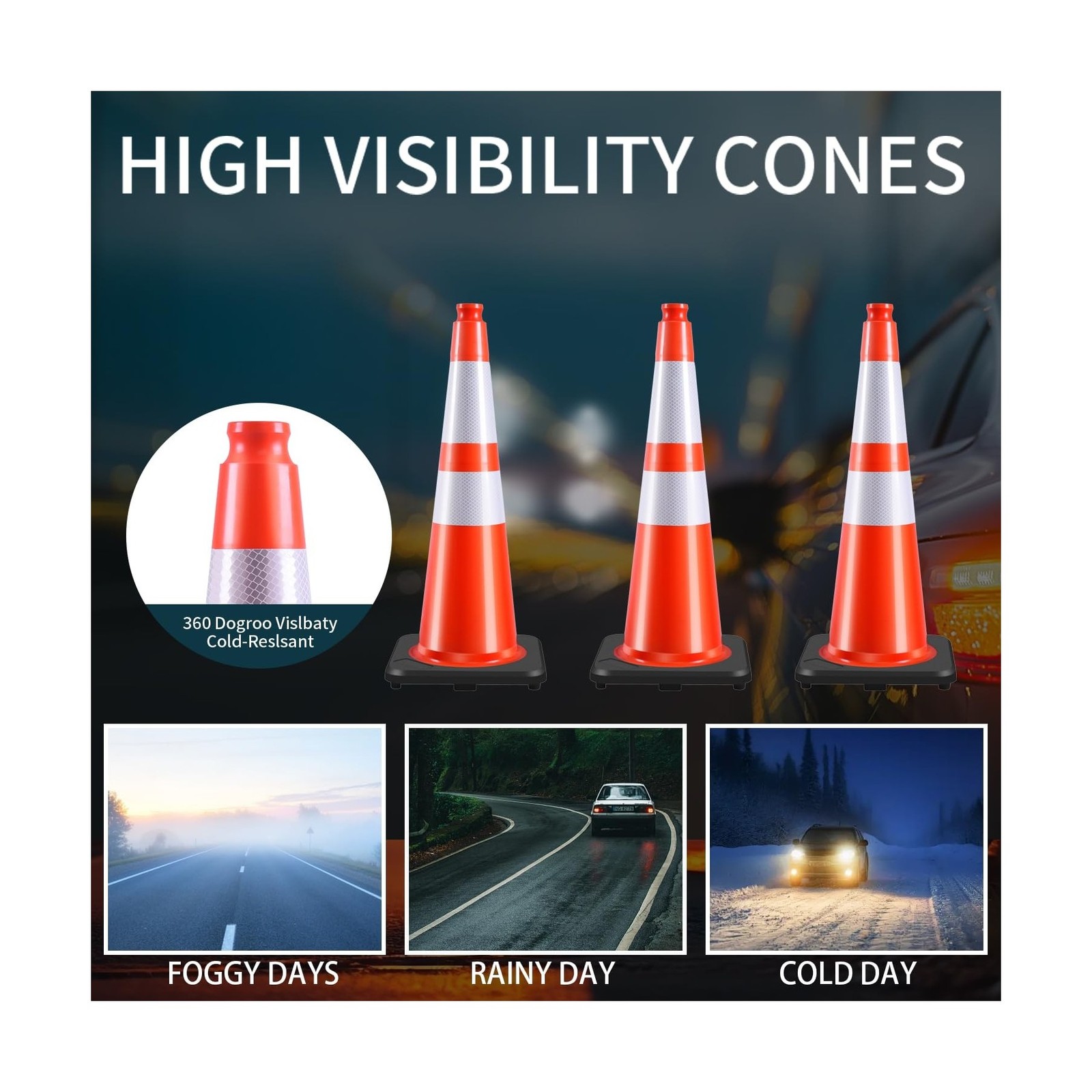 28 Inch Traffic Cones (8 Pack),Heavy-Duty PVC Construction Cones with Weighte…