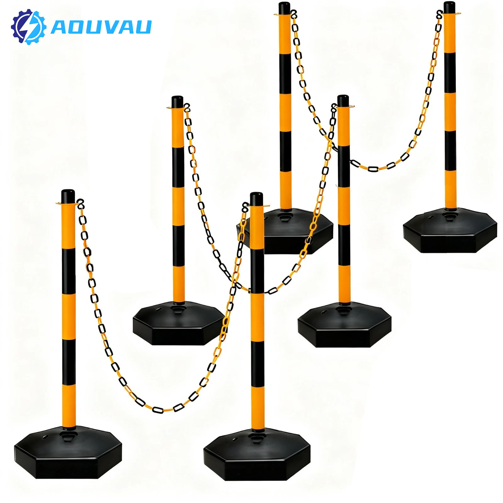 USED 6Pcs 34″ Adjustable Traffic Safety Delineator Post Cones6.6FT Yellow&Black