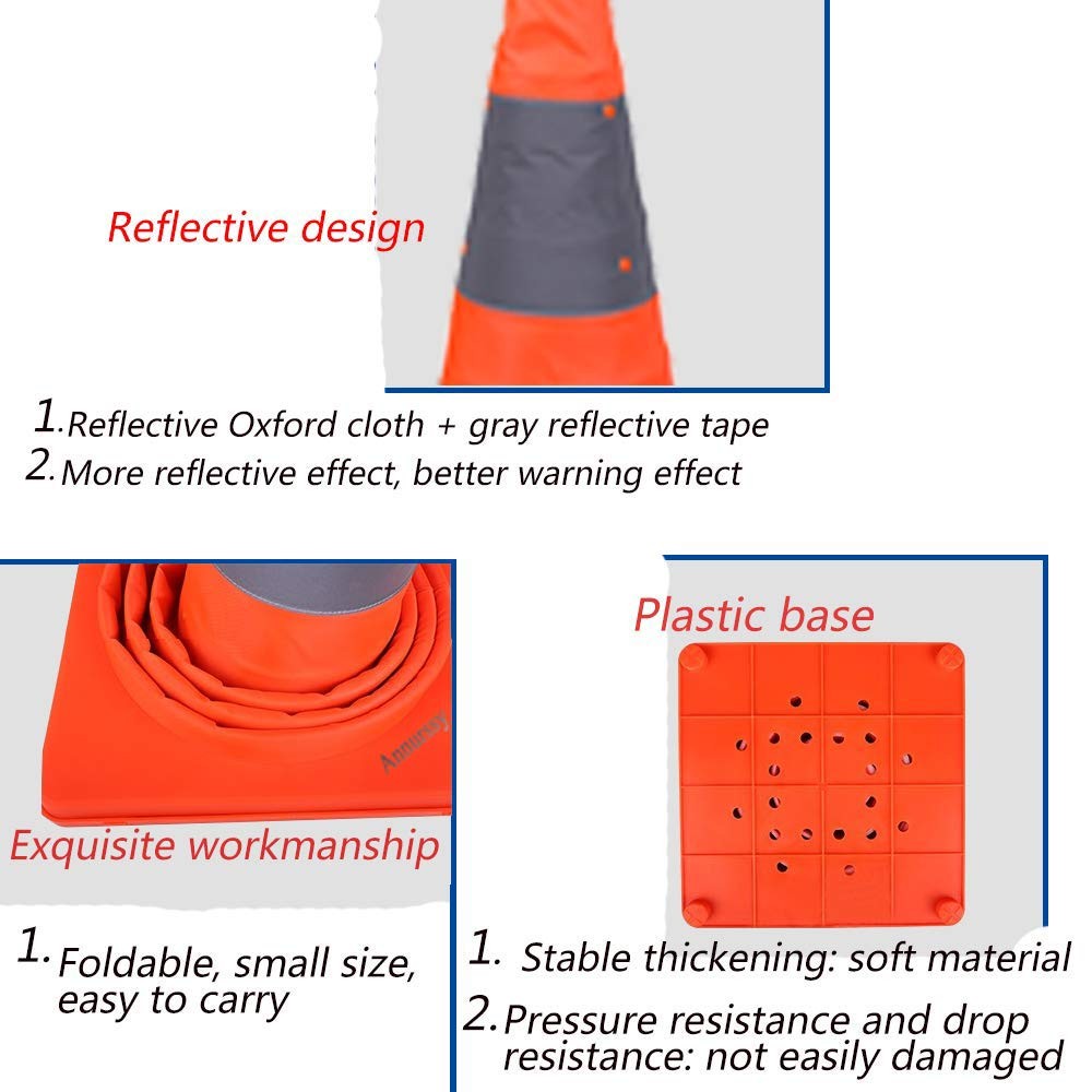 28 Collapsible Traffic Cone LED Light Pop Up Reflective Safety Cone Portable