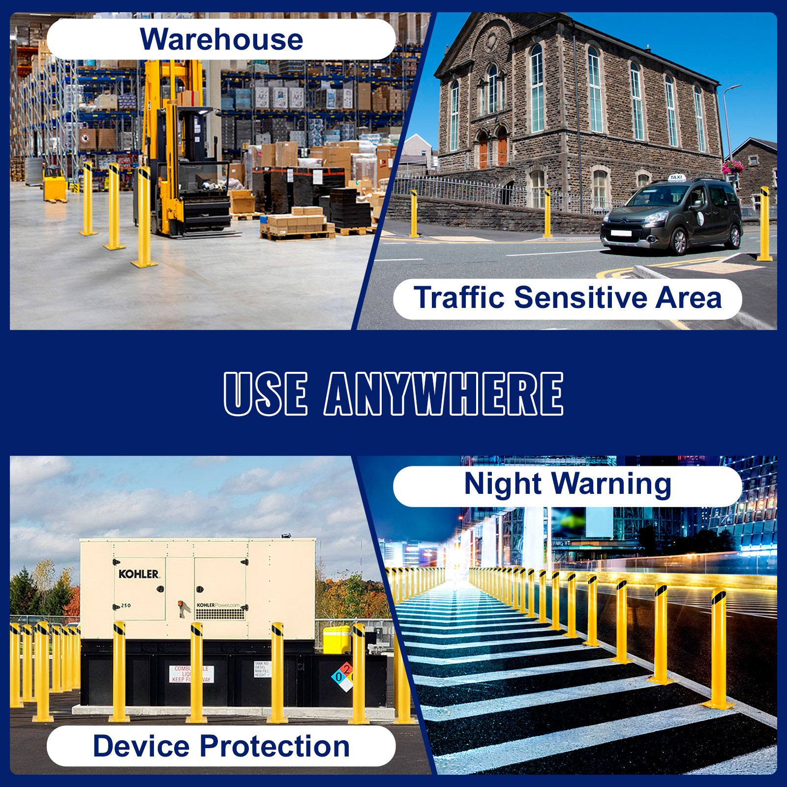 Safety Bollard 36″H 4.5″D Steel Bollard Post Yellow Street Parking Signs Barrier