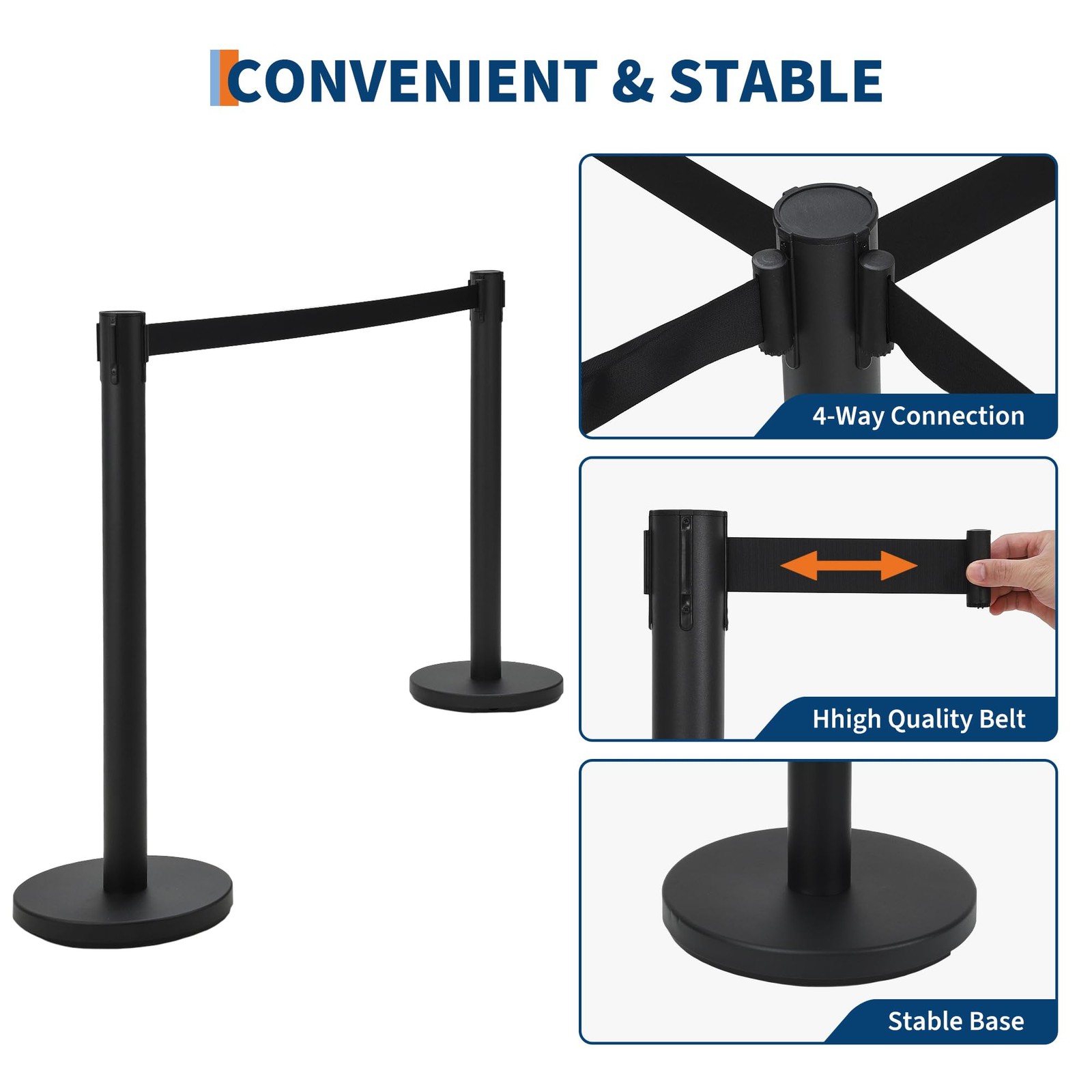 4 Pack Crowd Control Stanchions Set, Premium Stanchions with 6.6 ft Retractable