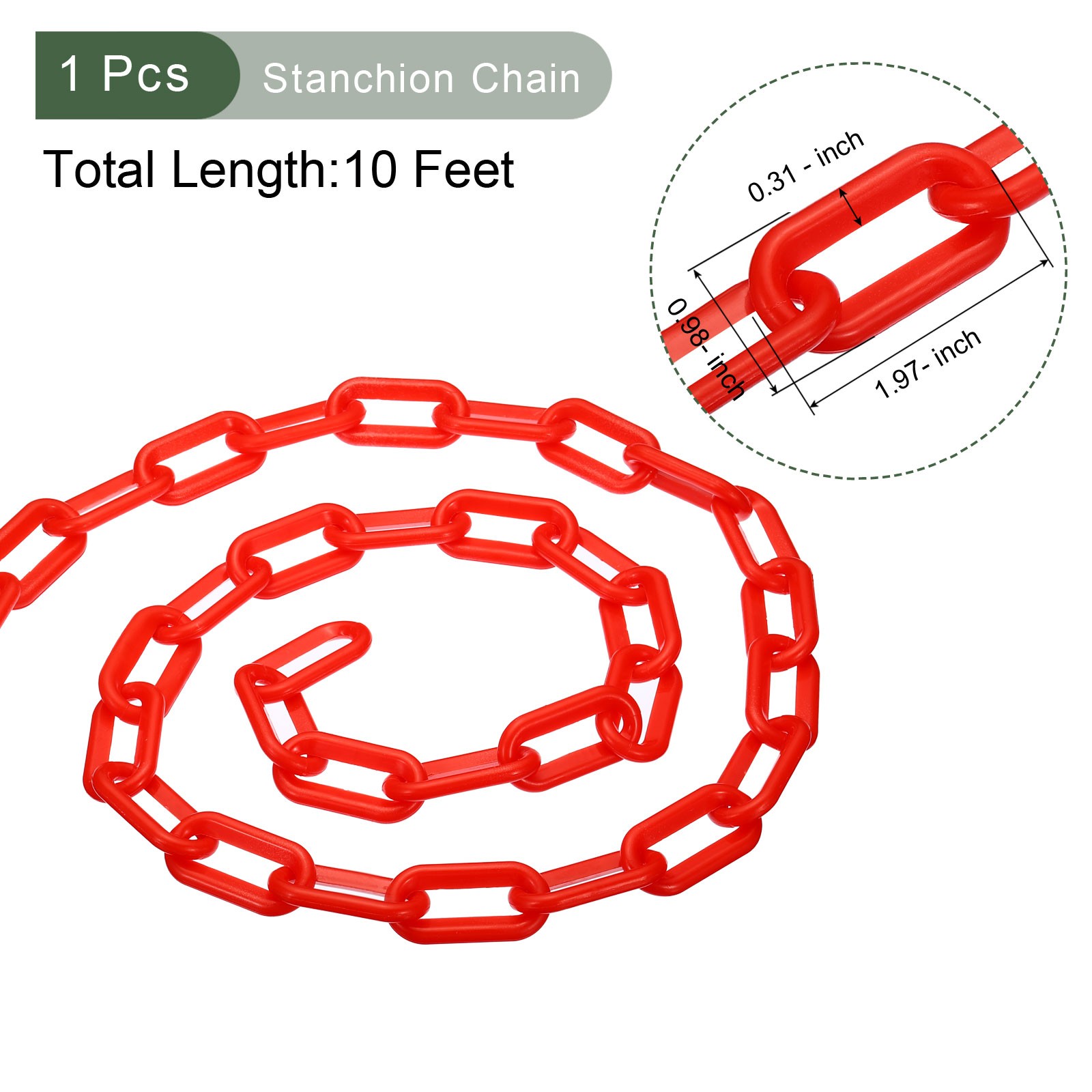Plastic Chain Barrier (Red, 10 Feet, 0.3″ Dia) Chain Plastic Chain Links