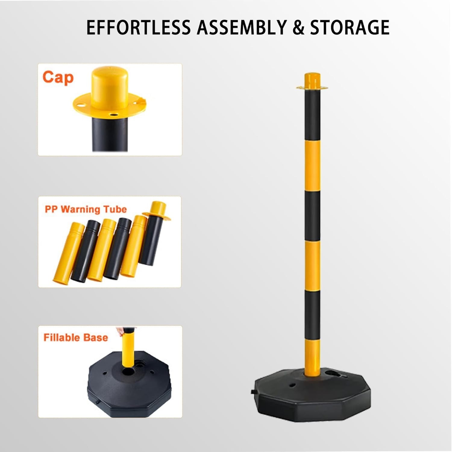 USED 6Pcs 34″ Adjustable Traffic Safety Delineator Post Cones6.6FT Yellow&Black
