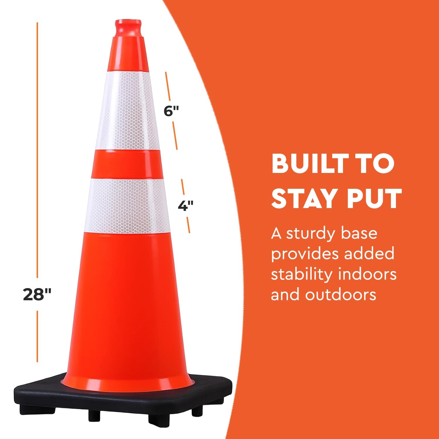 Heavy-Duty Safety Cones 28-Inch – Set of 8 Weighted Flexible PVC Cones W/
