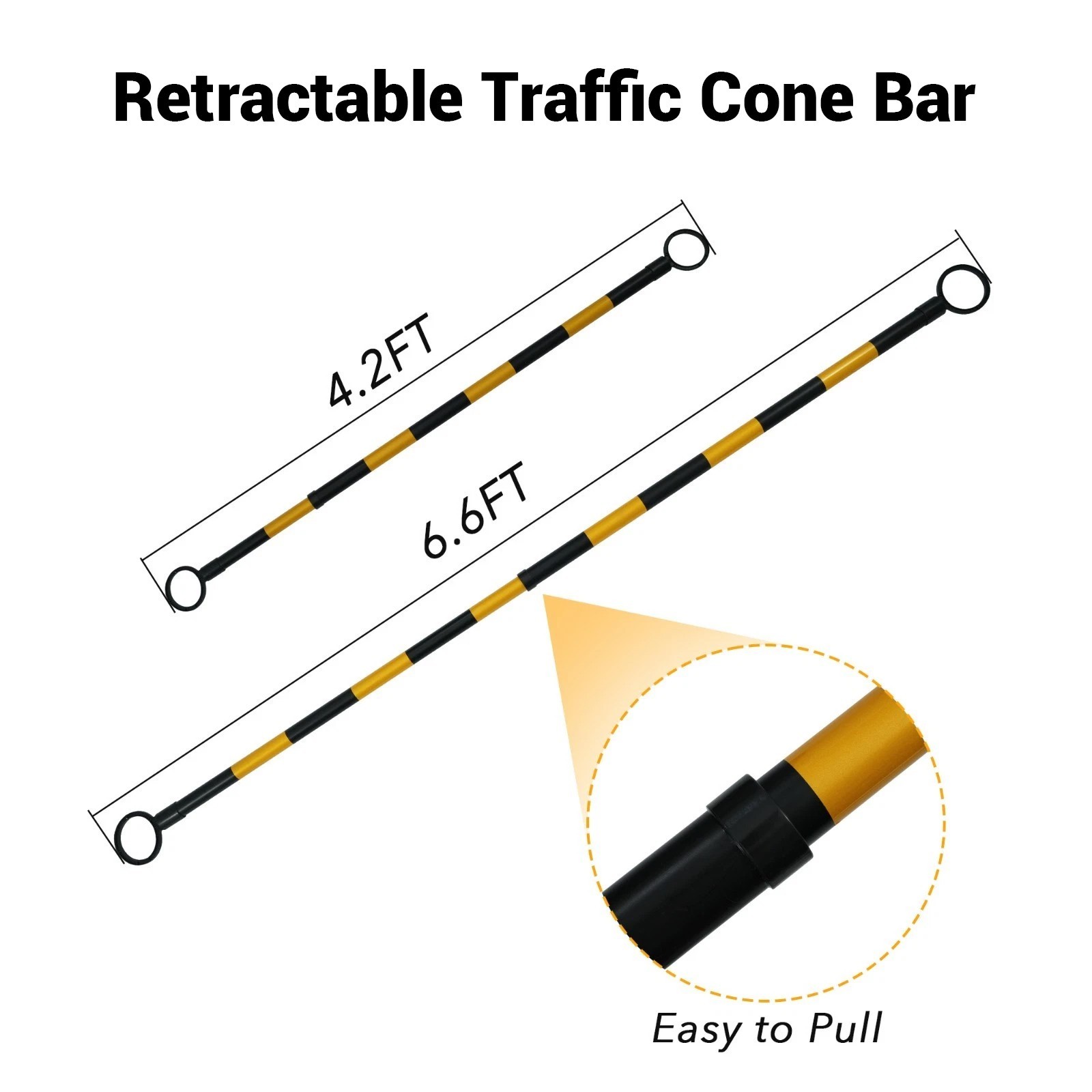 6 Pack Retractable PVC Cone Bar 4.2–6.6 FT Black/Yellow Universal Use