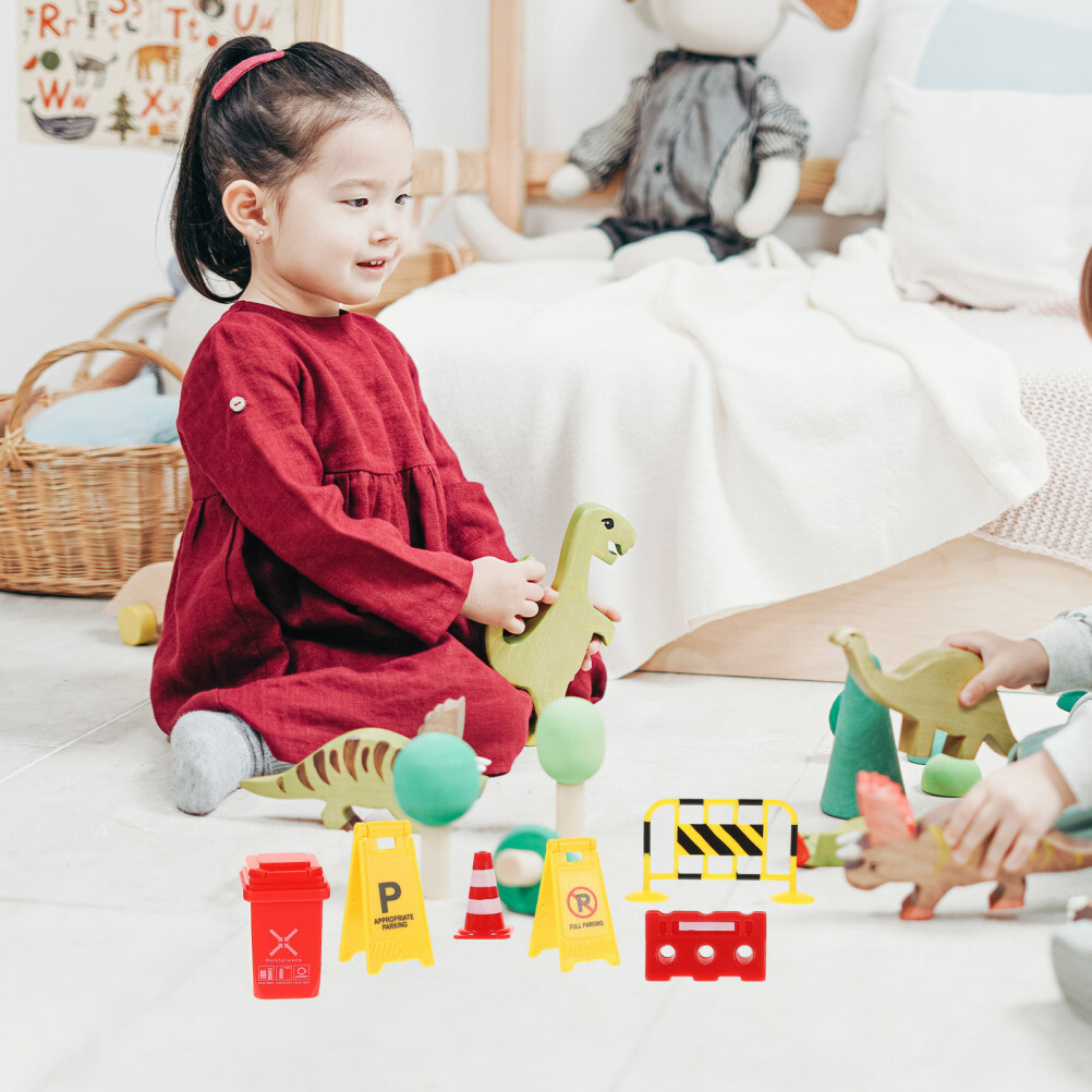 Set Traffic Signs Toys Kids Pretend Play Street Signs Traffic Barrier Toys