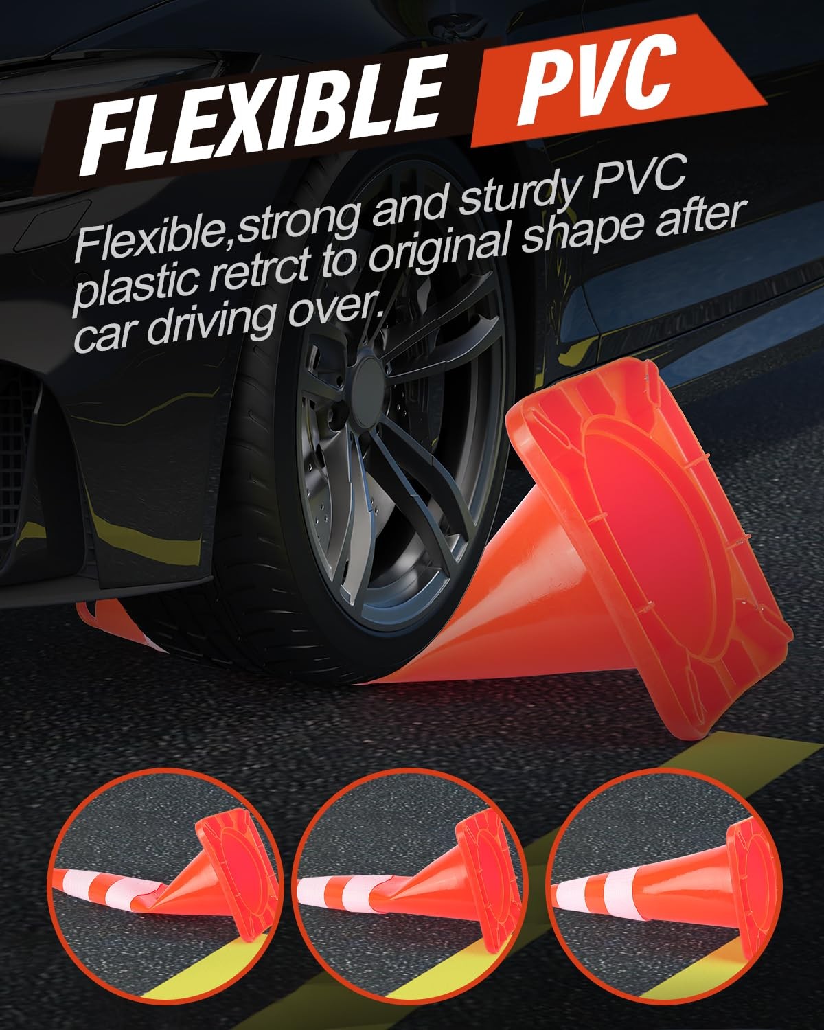 10 Pack 28 Inch Traffic Safety Cones Reflective Collar Orange Heavy Duty