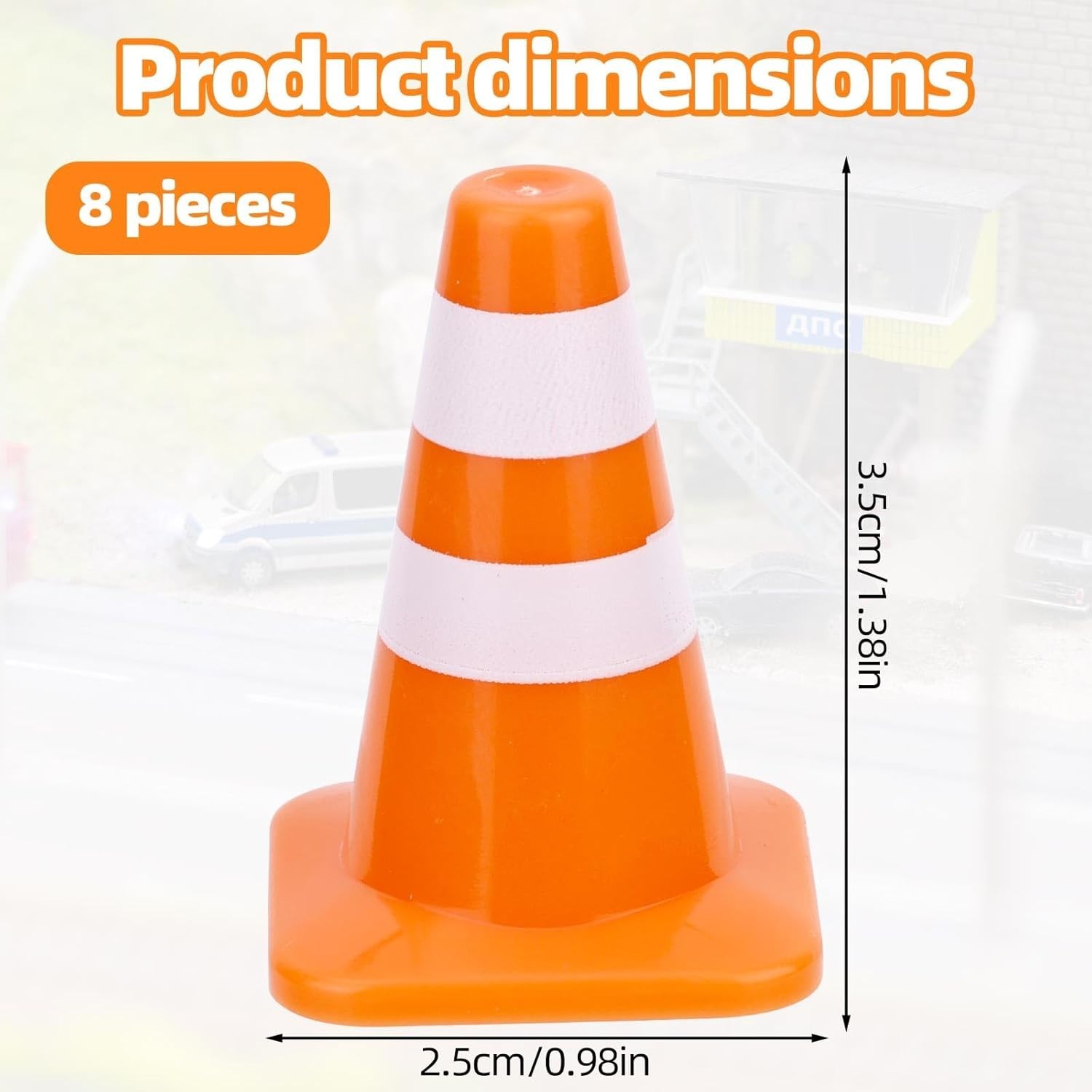 Realistic 8-Piece Mini Traffic Cone Set – 1.38in for Creative Scenes & Teaching